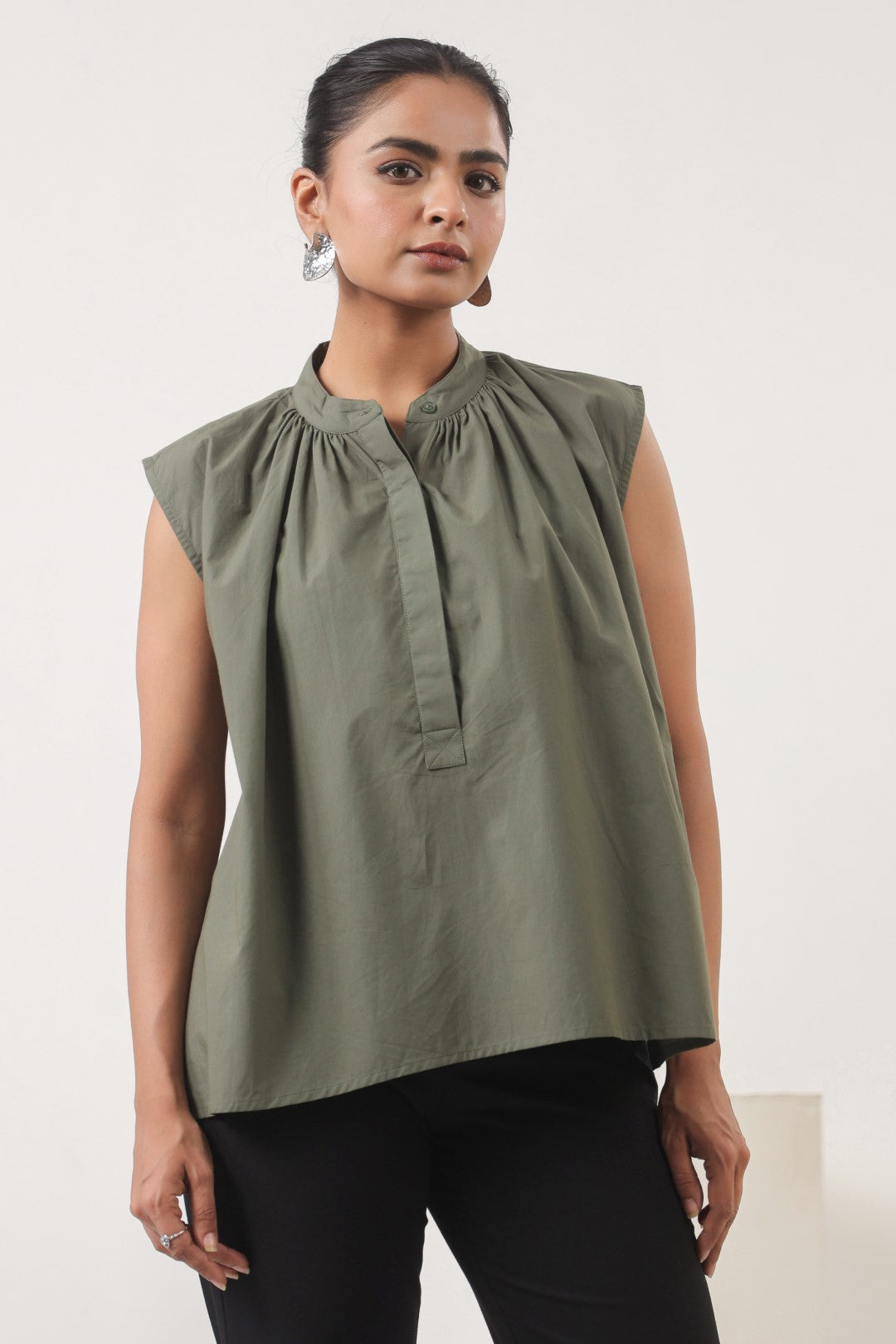 Women’s Green Cotton Poplin Top