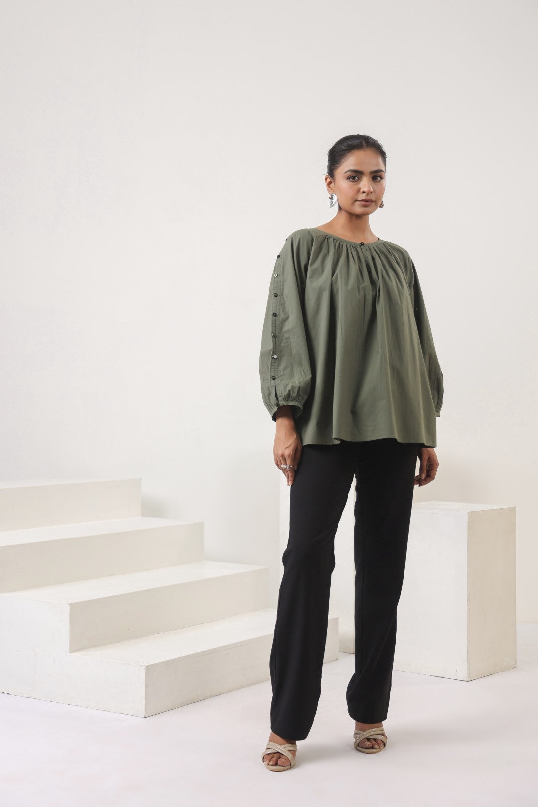 Women’s Green Cotton Poplin Top