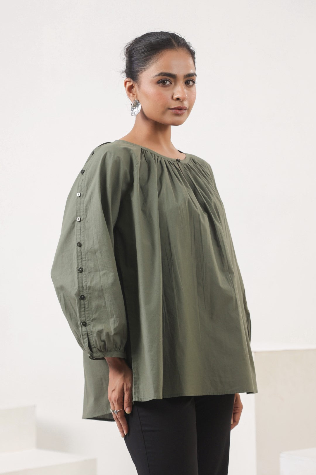 Women's green cotton tops