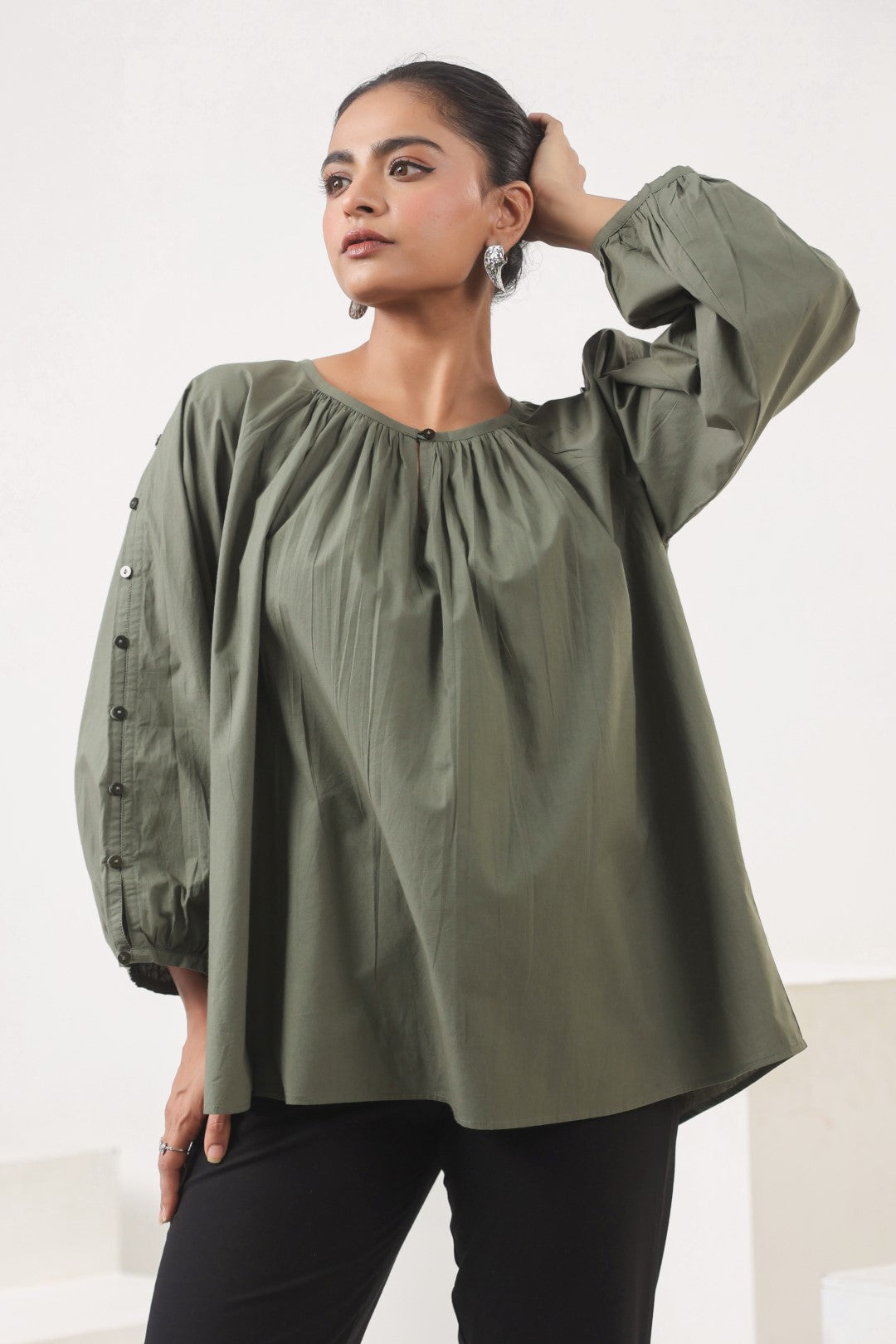 Women's green cotton tops