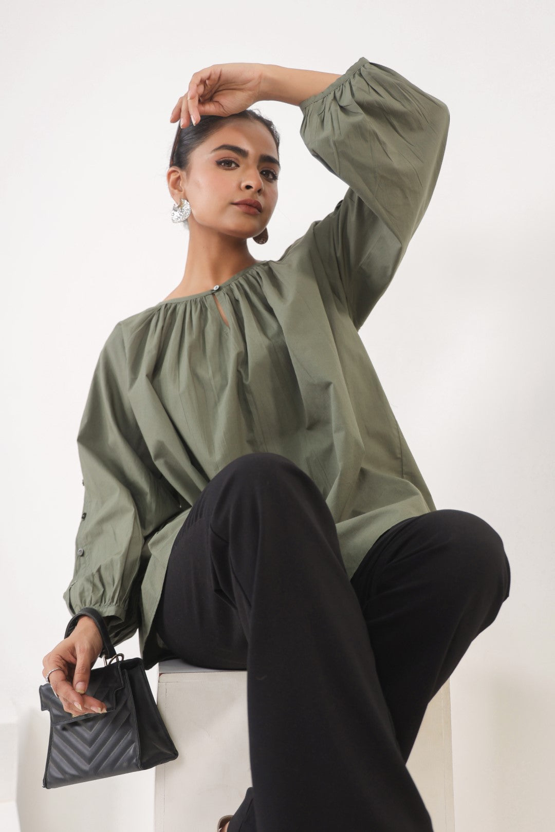 Women's green cotton tops
