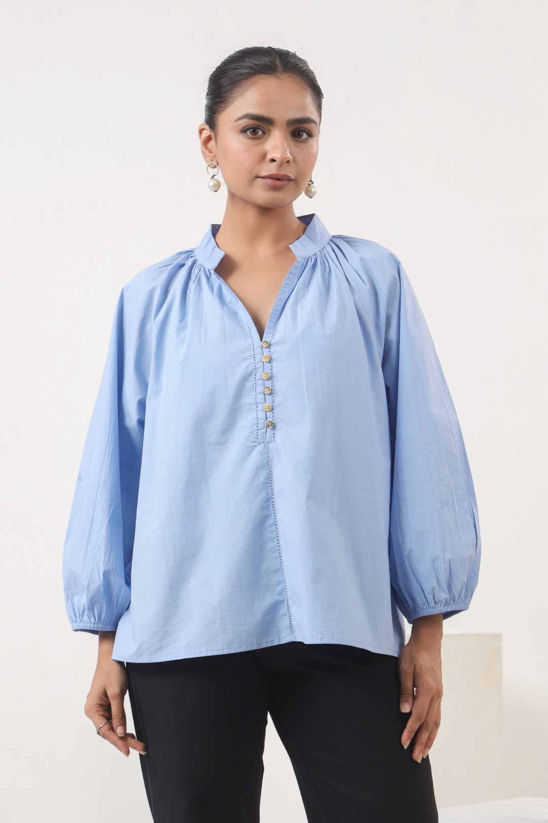 Women's blue cotton tops