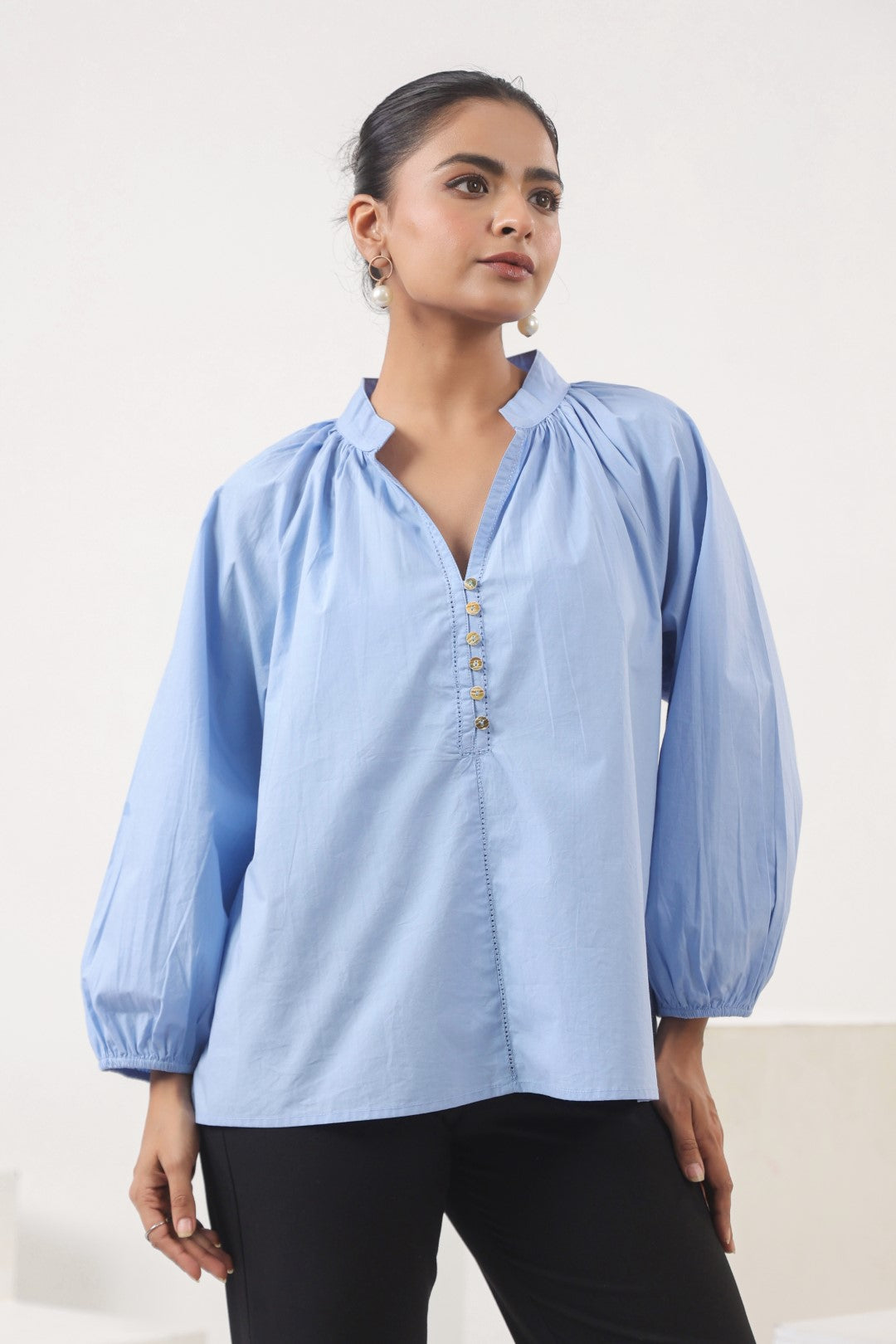 Women's blue cotton tops