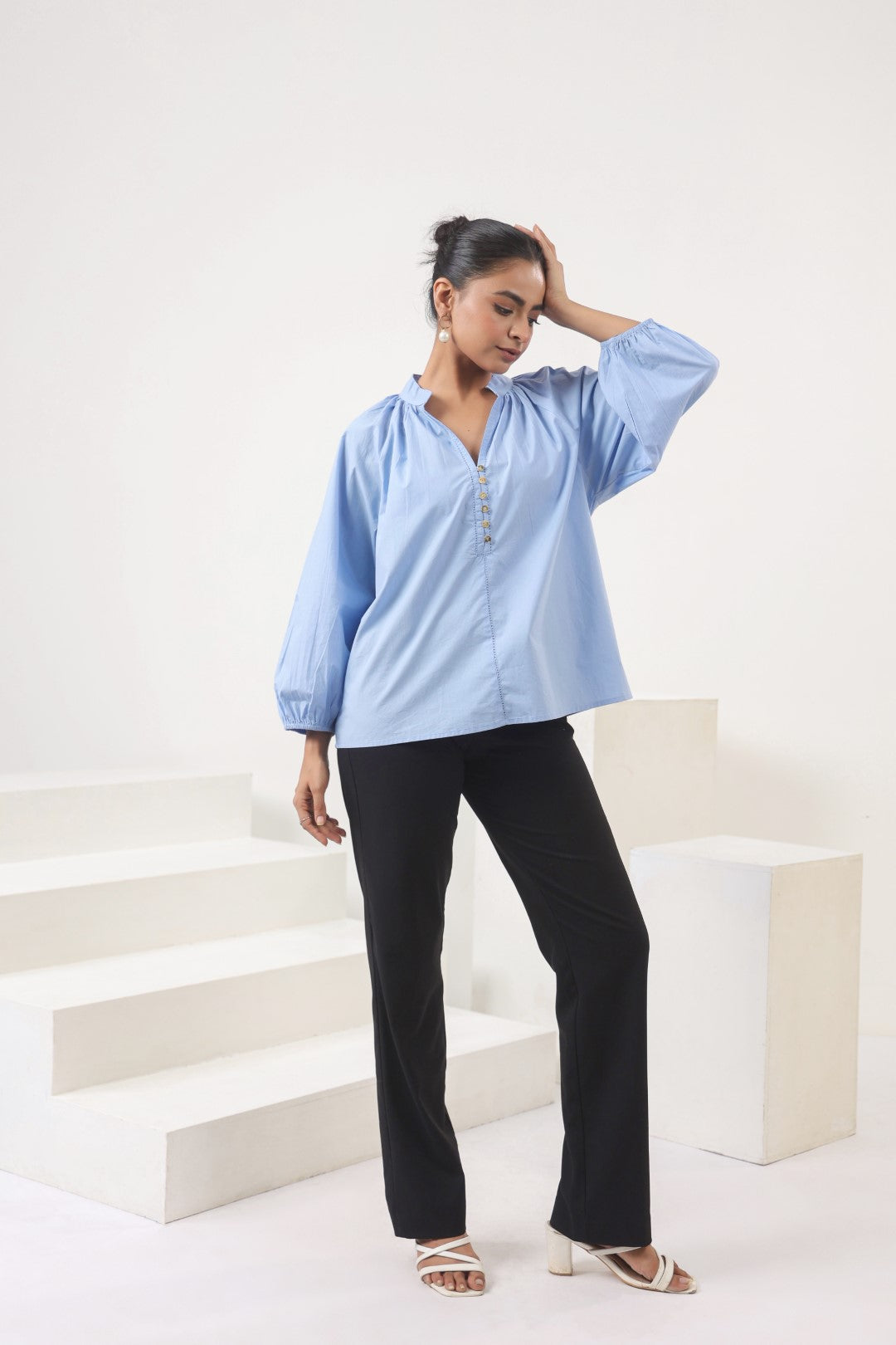 Women's blue cotton tops
