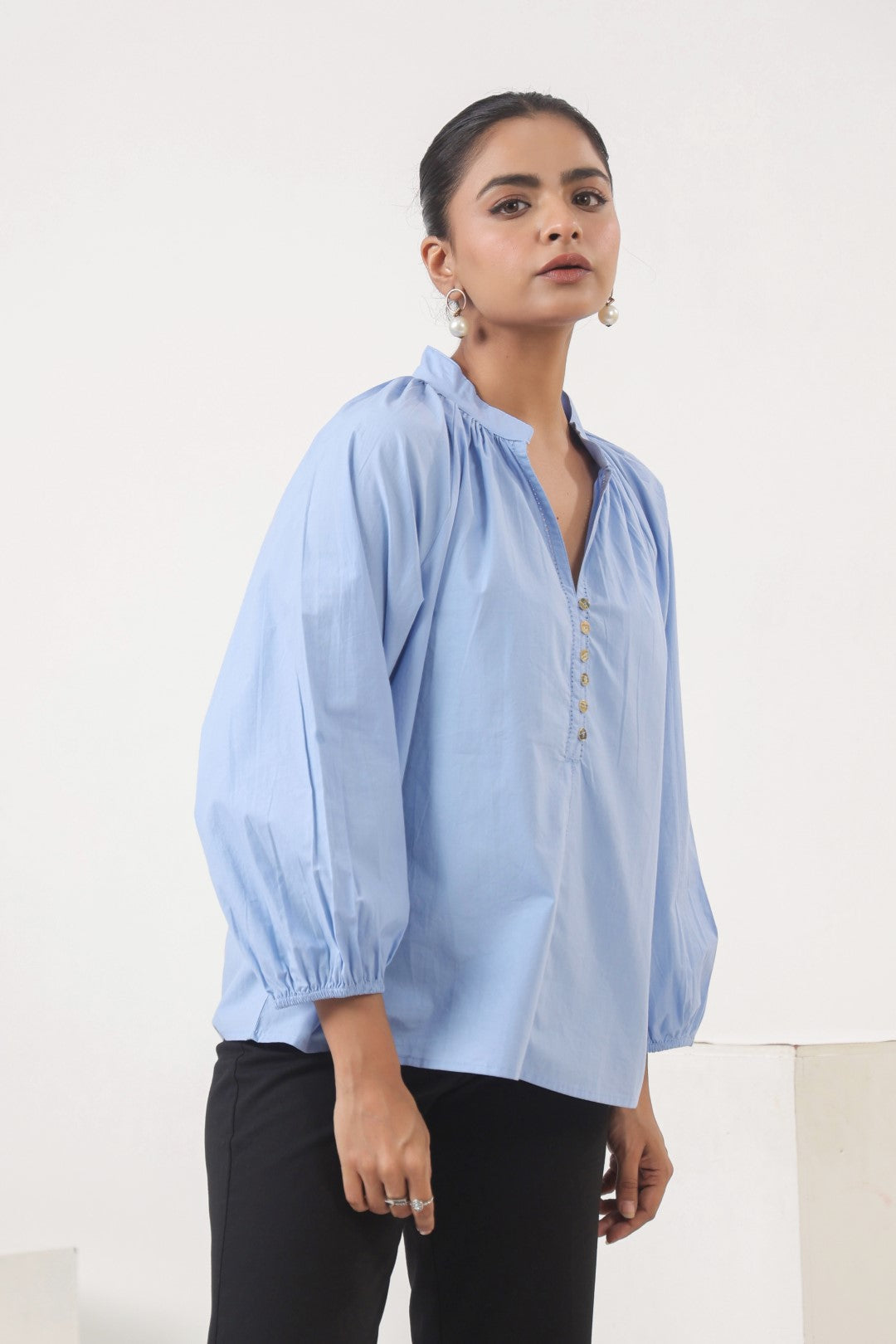 Women's blue cotton tops