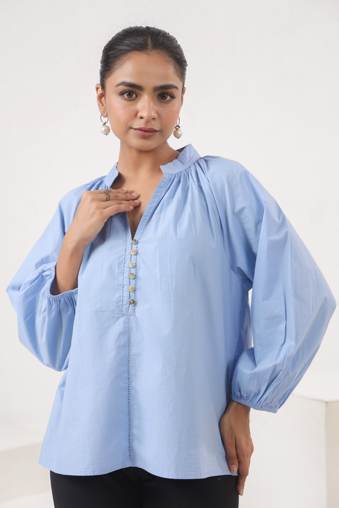 Women's blue cotton tops