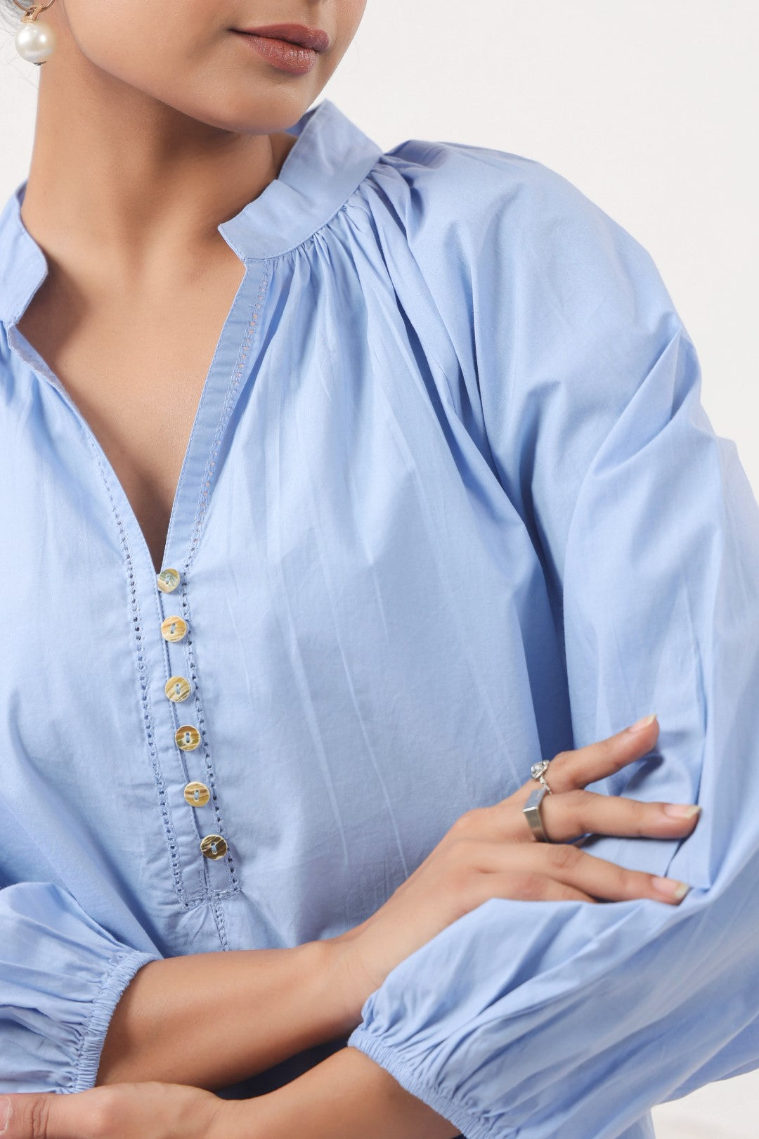 Women's blue cotton tops
