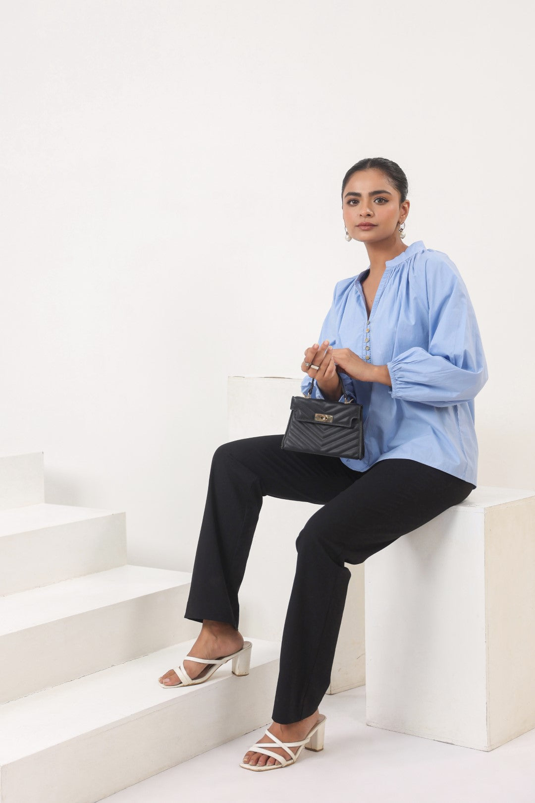 Women's blue cotton tops