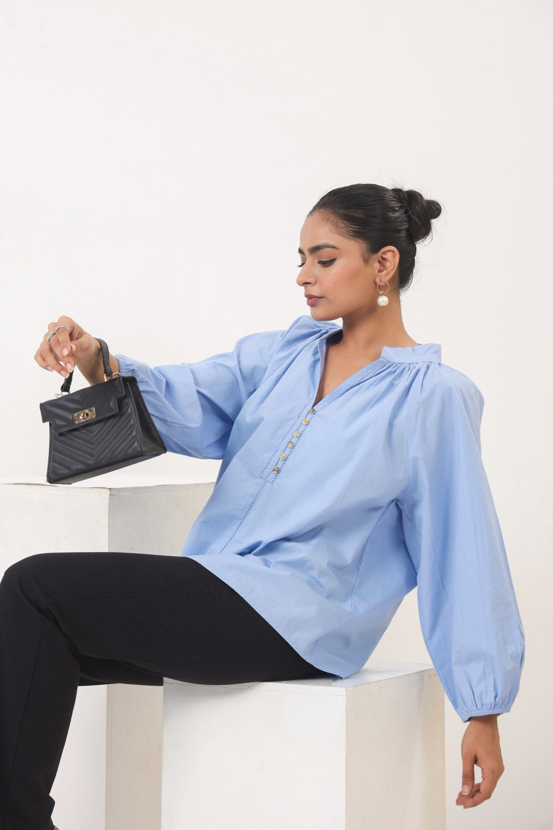 Women's blue cotton tops