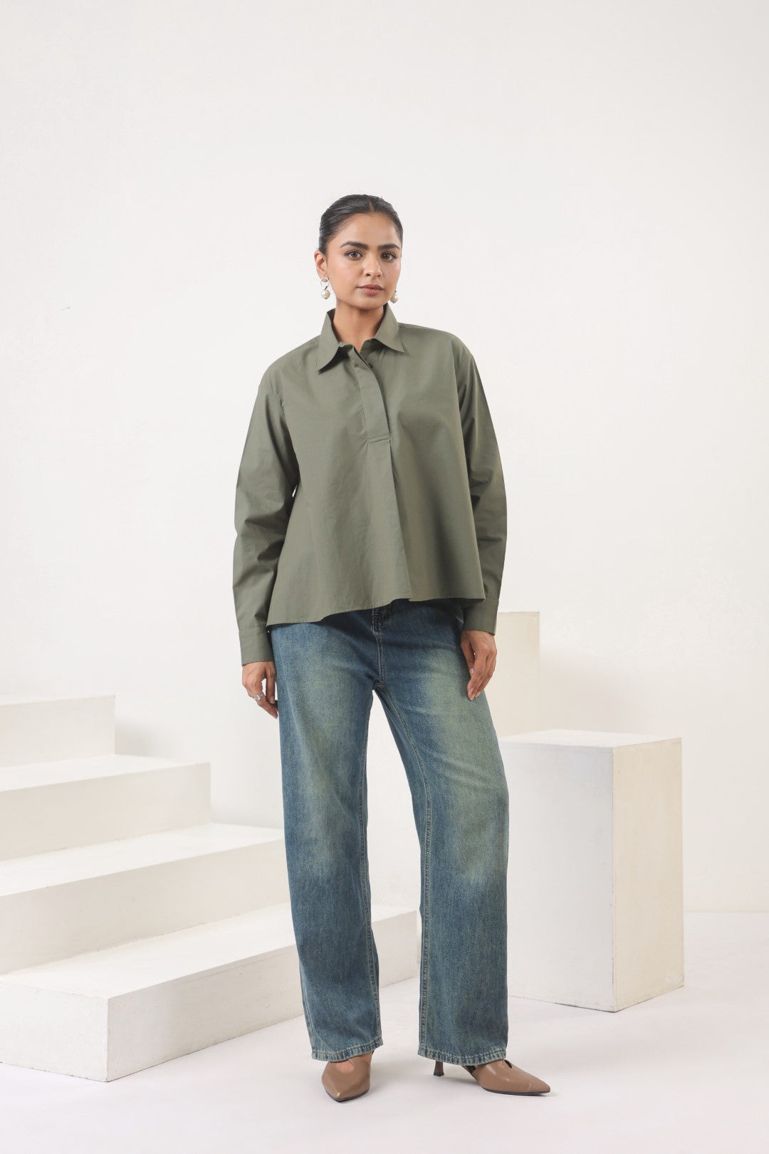 Women’s Green Cotton Poplin Top