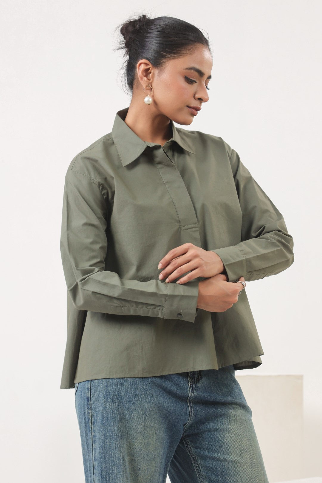 Women’s Green Cotton Poplin Top