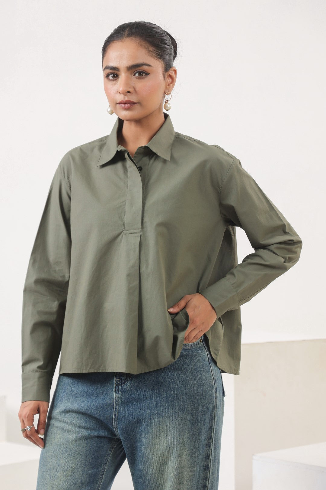 Women’s Green Cotton Poplin Top