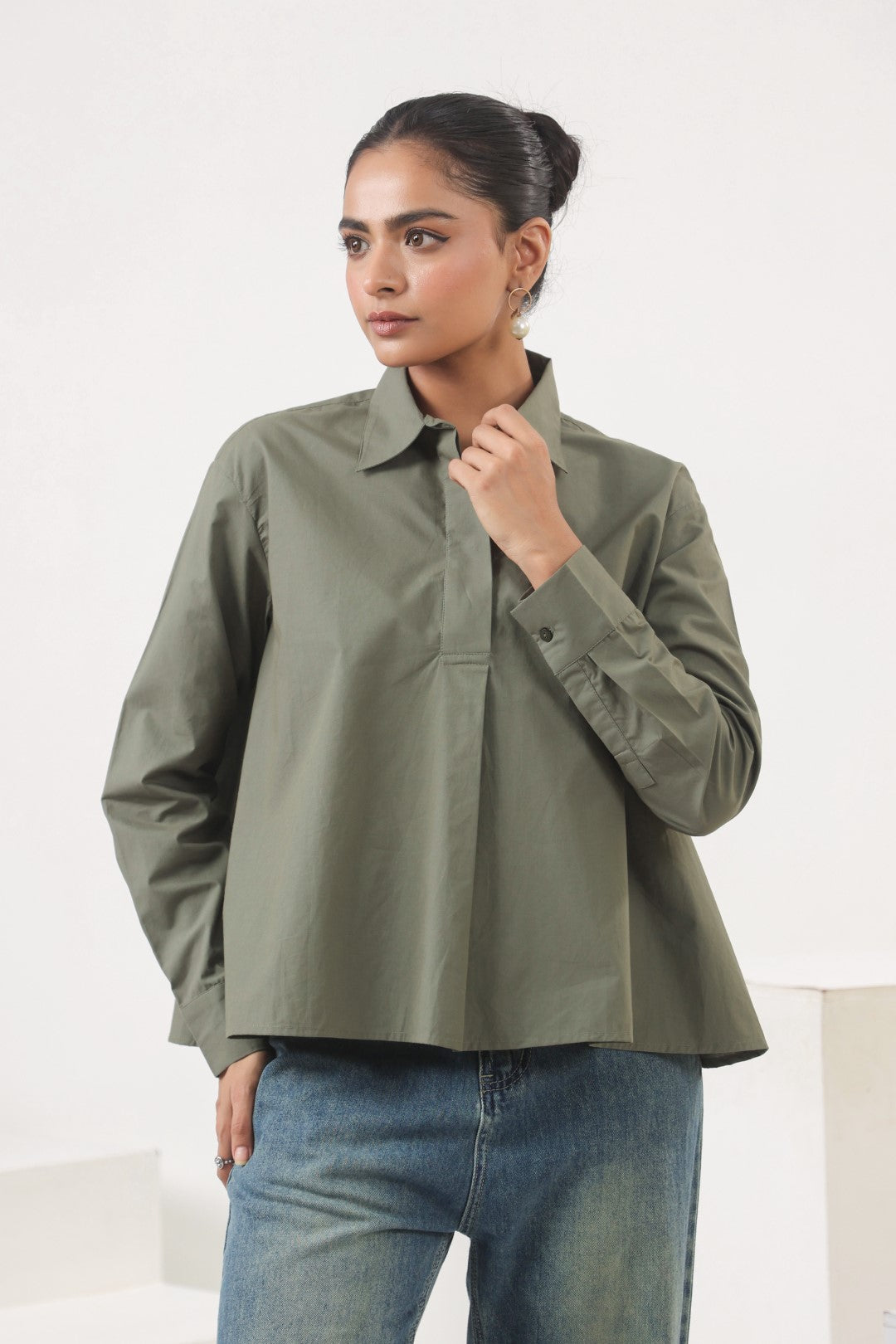 Women’s Green Cotton Poplin Top