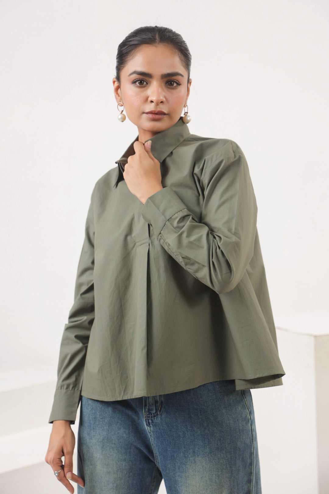 Women’s Green Cotton Poplin Top