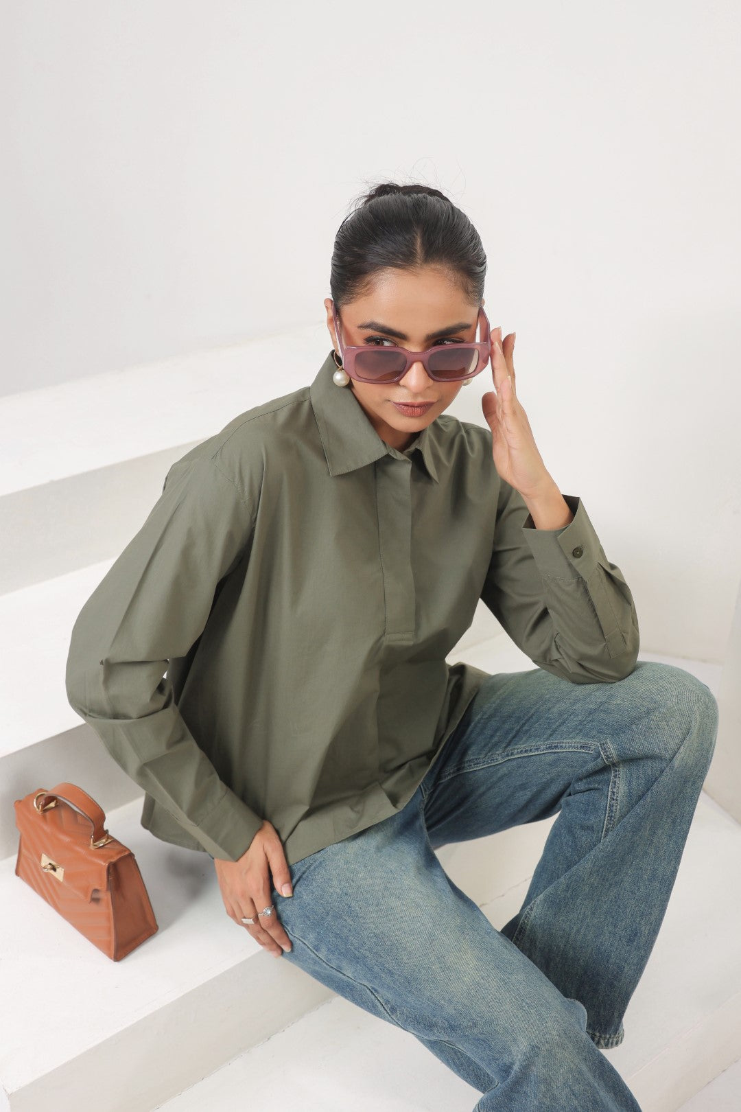 Women’s Green Cotton Poplin Top