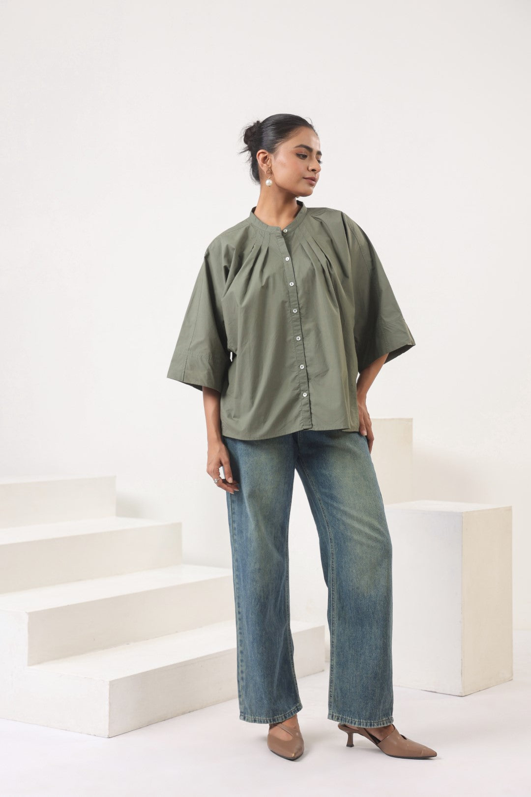 Women's green cotton tops