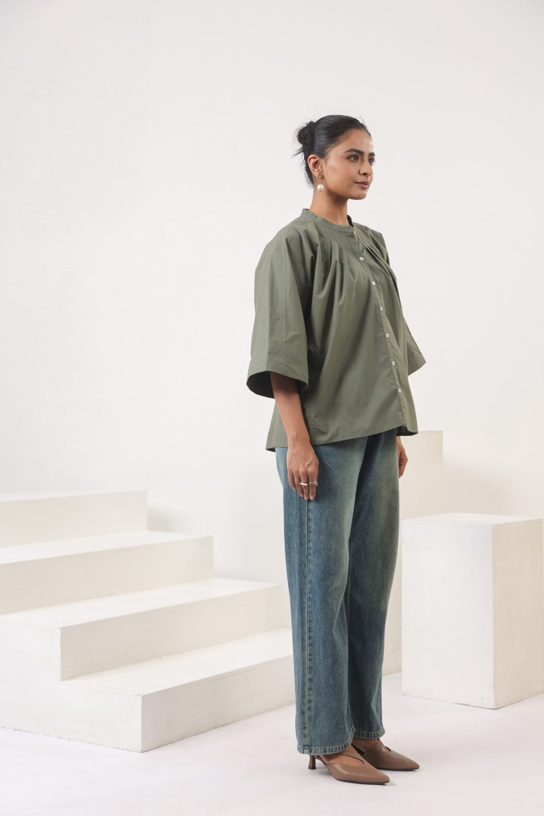 Women's green cotton tops