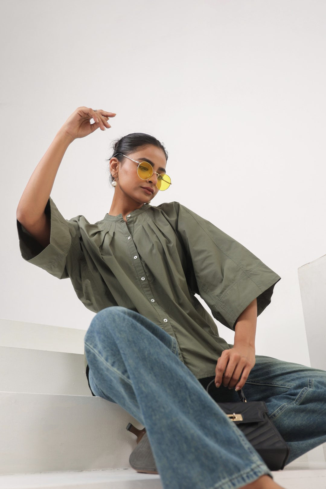 Women's green cotton tops