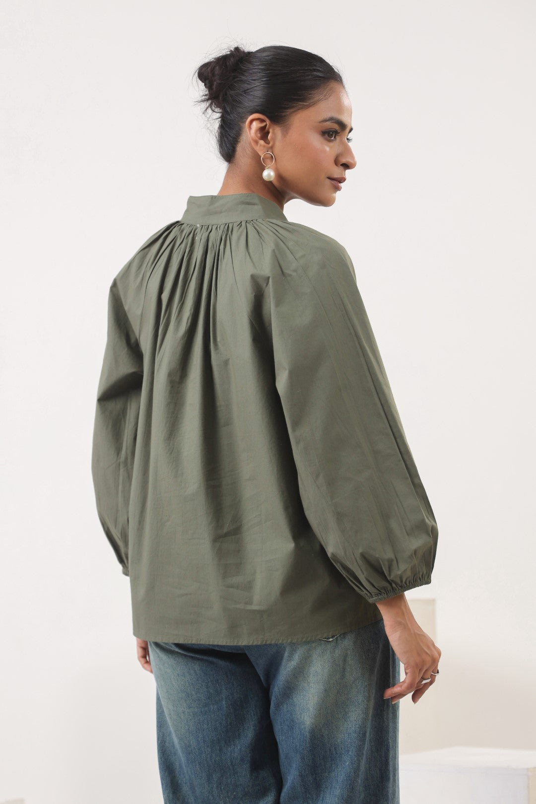 Women’s Olive Green Cotton Poplin Top