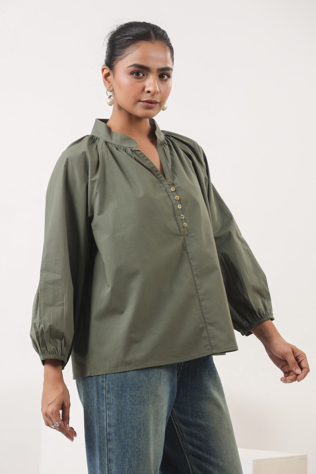 Women’s Olive Green Cotton Poplin Top