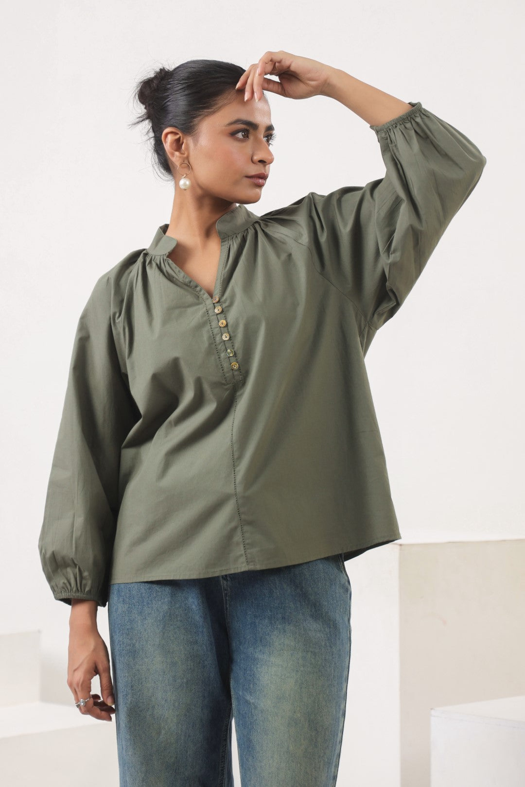 Women’s Olive Green Cotton Poplin Top
