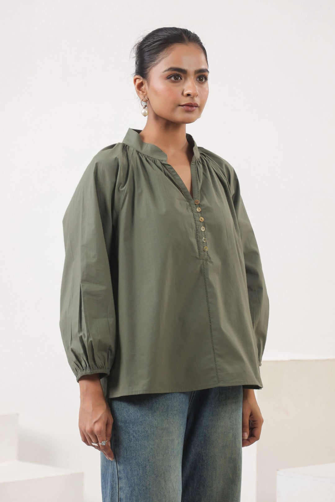 Women’s Olive Green Cotton Poplin Top