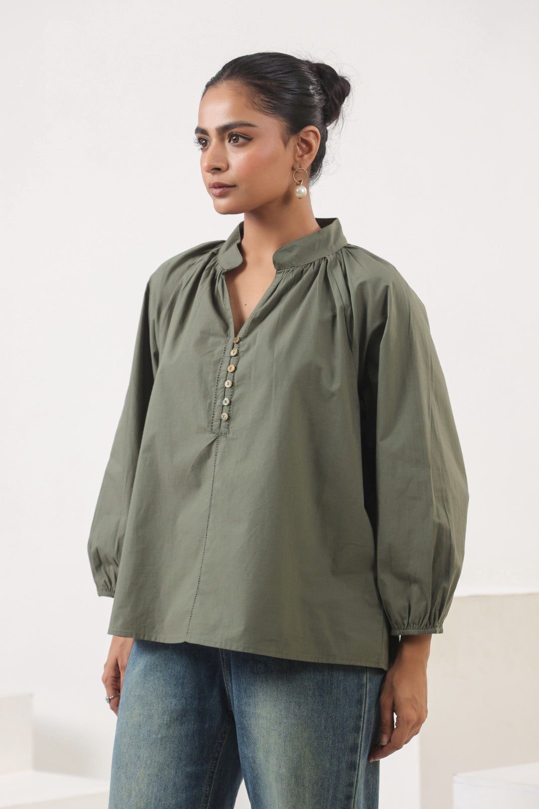 Women’s Olive Green Cotton Poplin Top