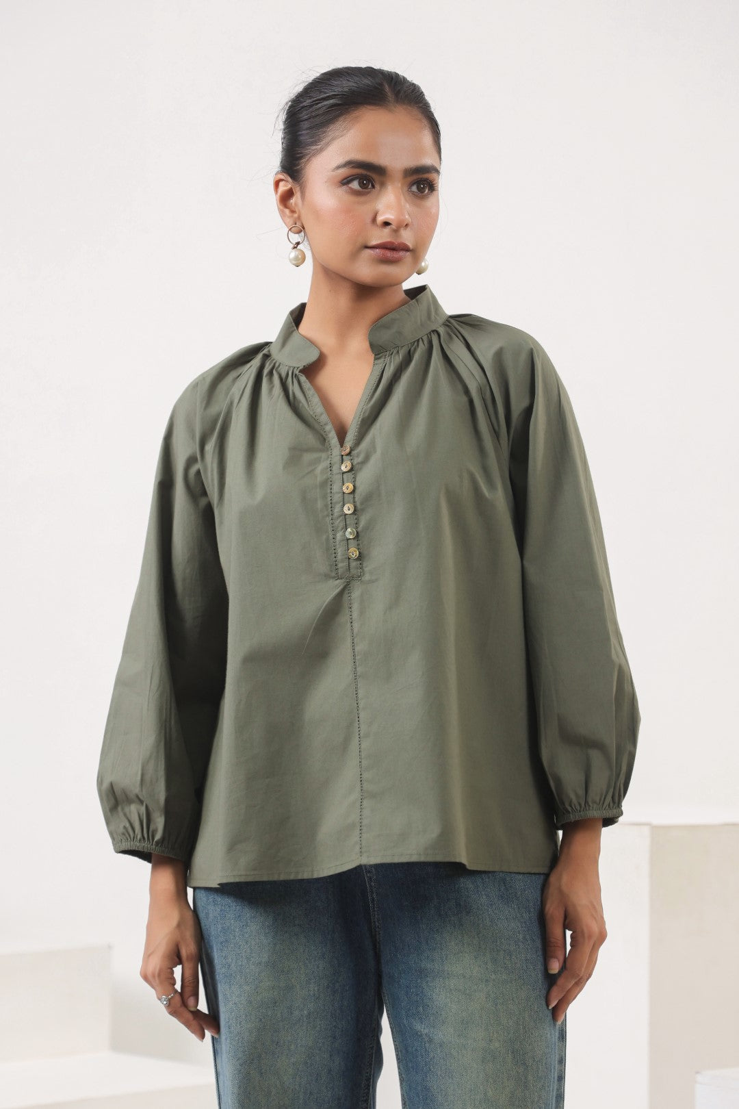 Women’s Olive Green Cotton Poplin Top