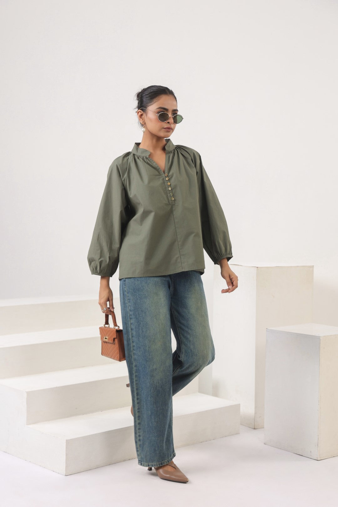 Women’s Olive Green Cotton Poplin Top