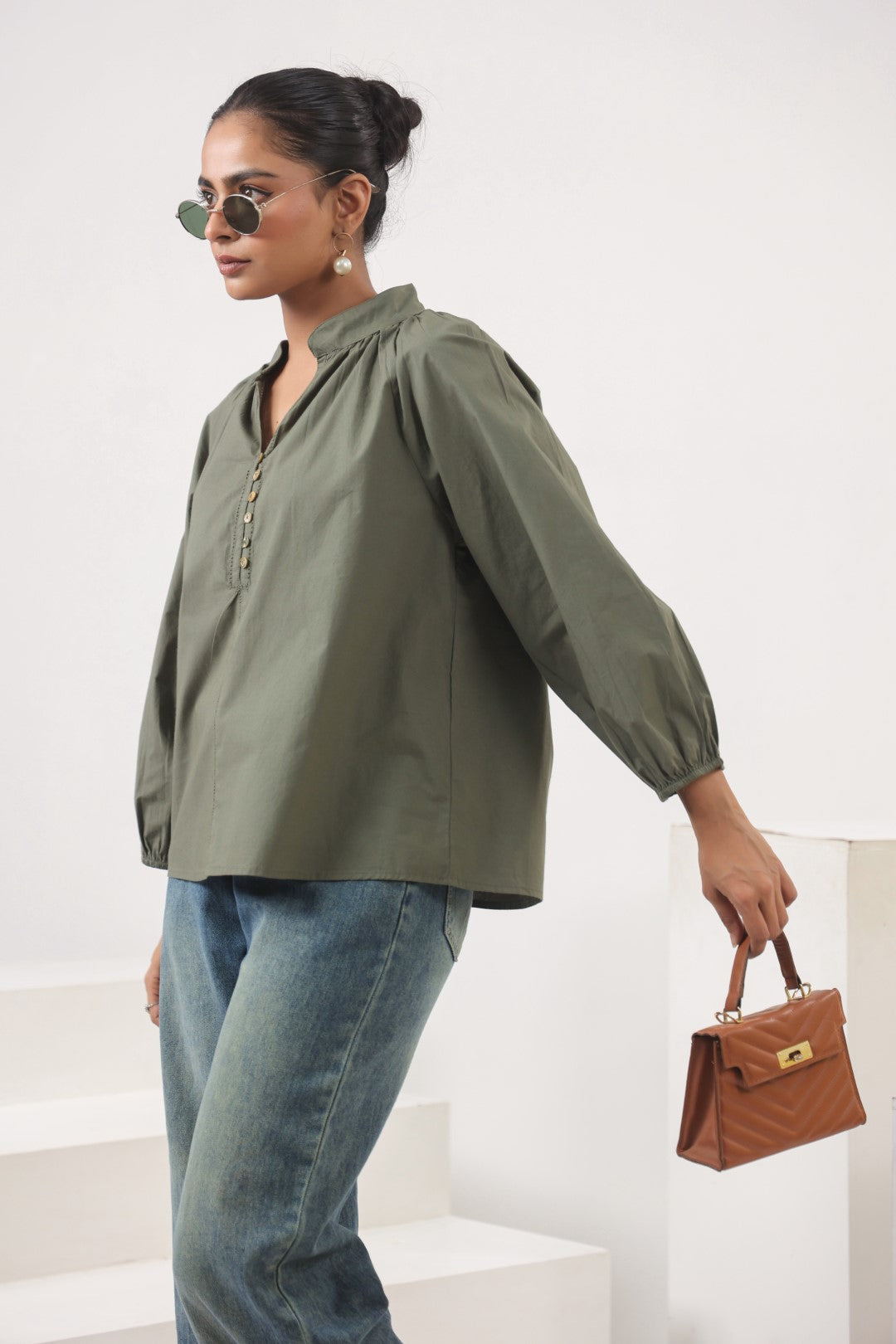 Women’s Olive Green Cotton Poplin Top