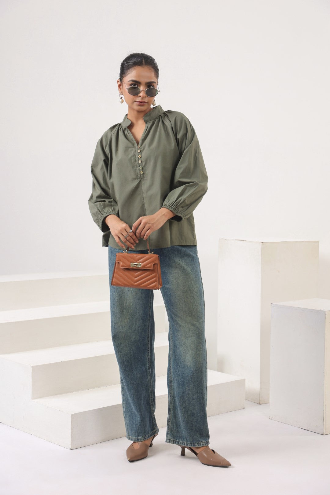 Women’s Olive Green Cotton Poplin Top
