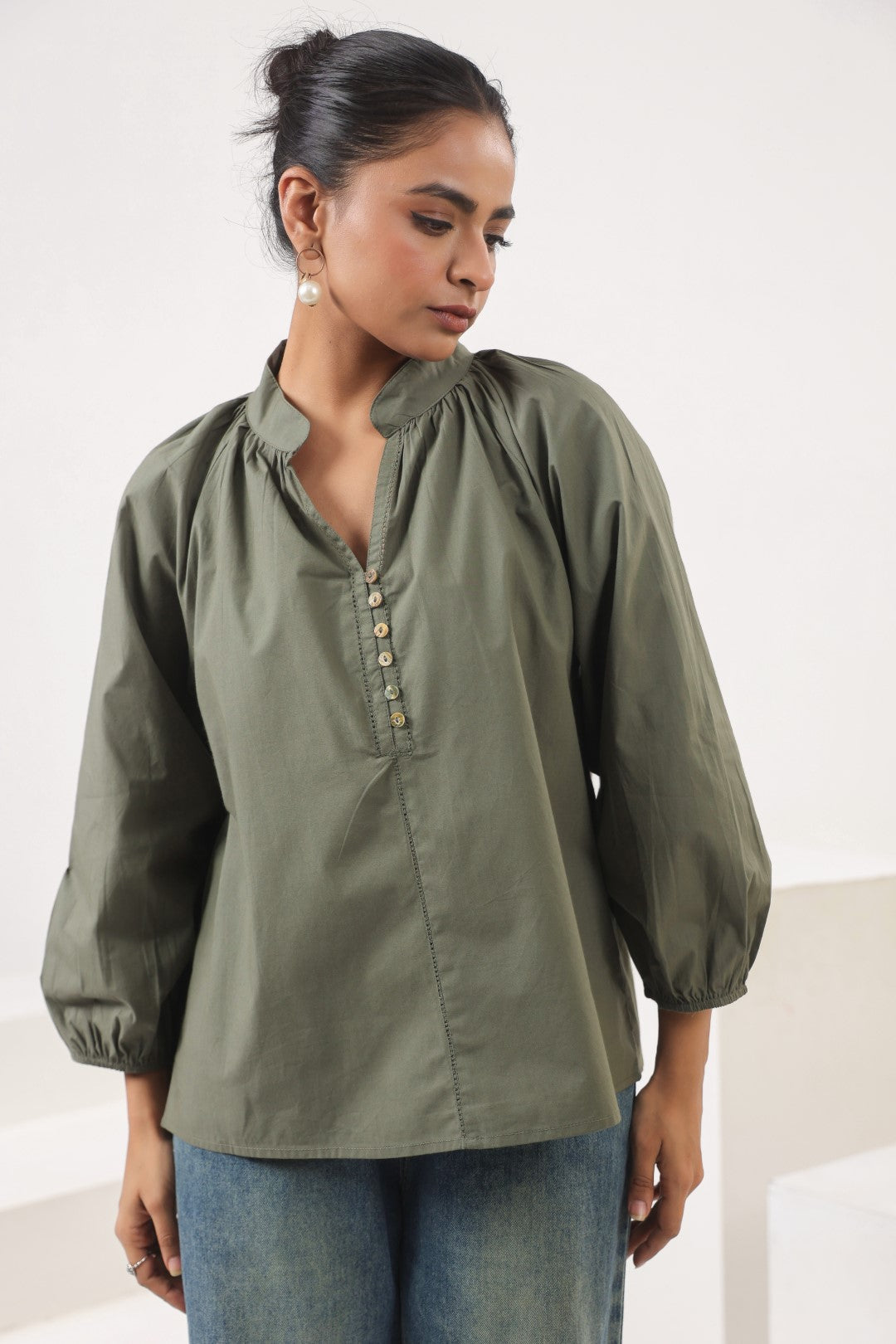 Women’s Olive Green Cotton Poplin Top