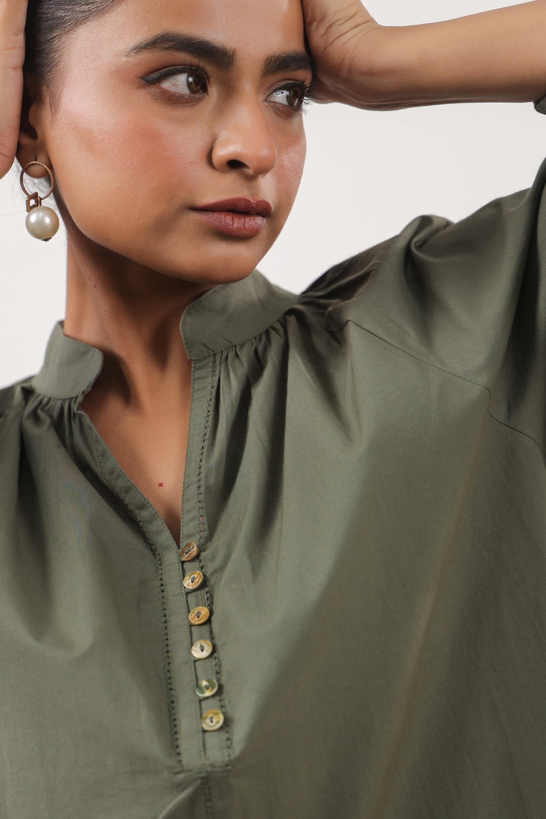 Women’s Olive Green Cotton Poplin Top