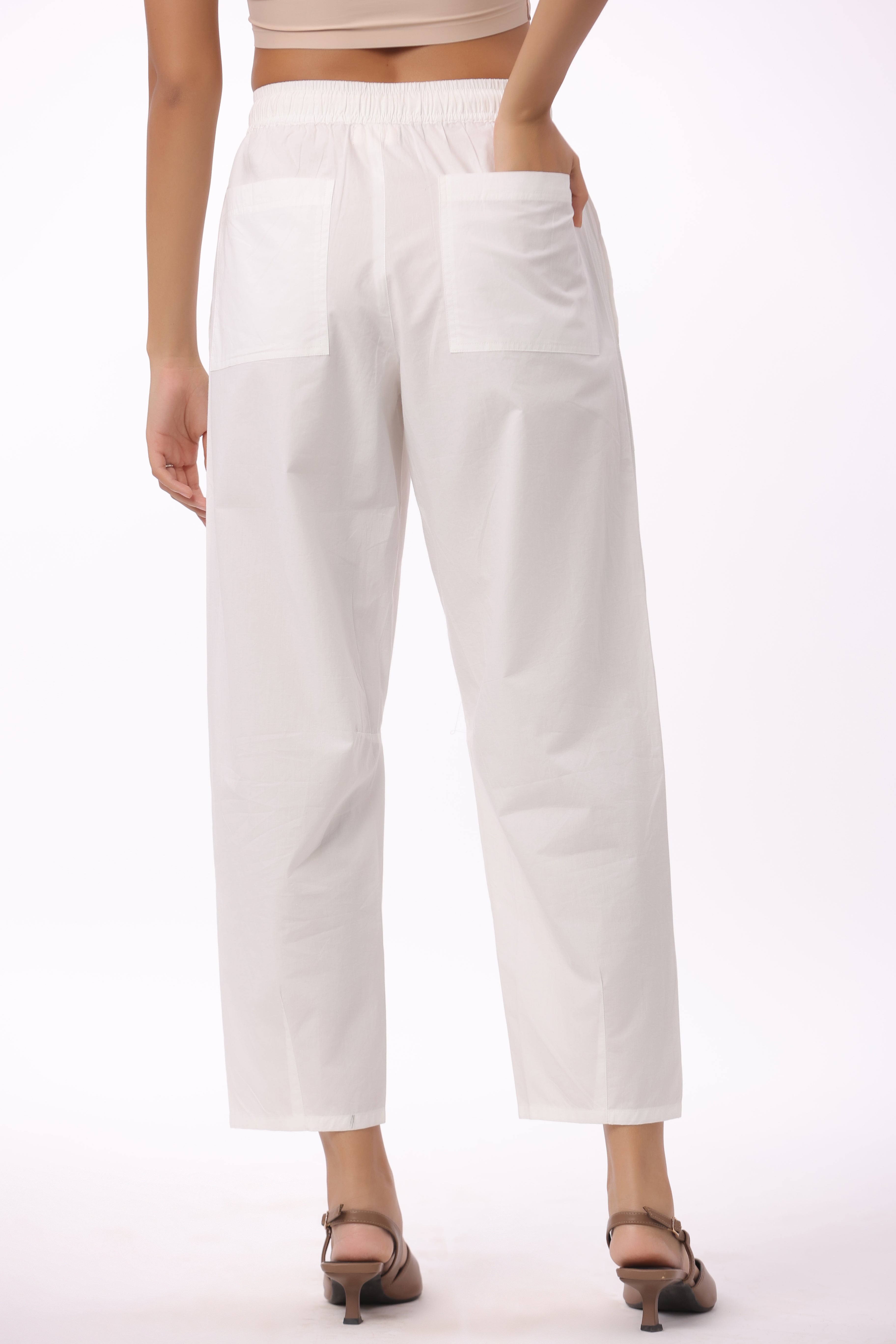 Women’s White Solid Cotton Trouser