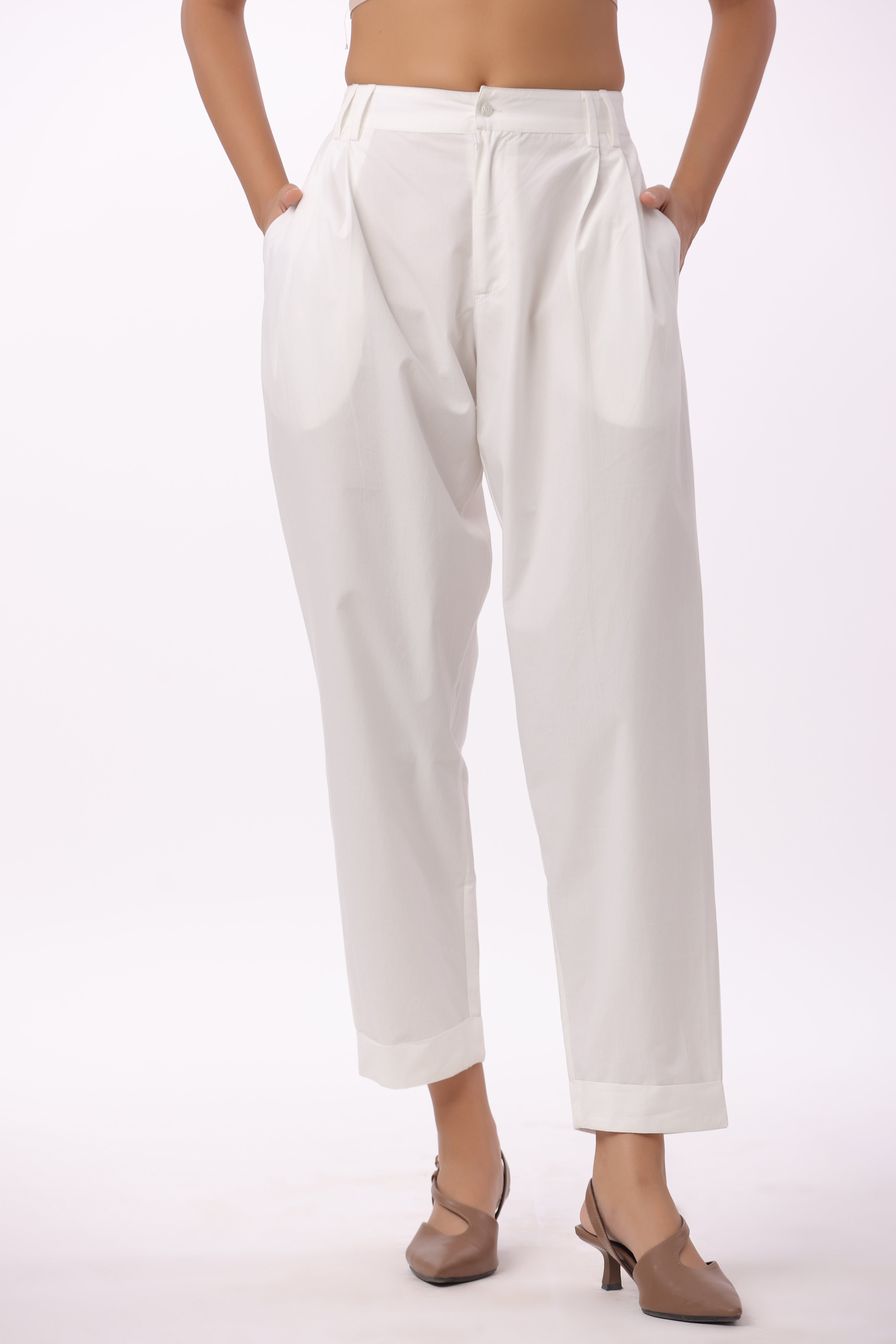 Women’s White Cotton Trouser