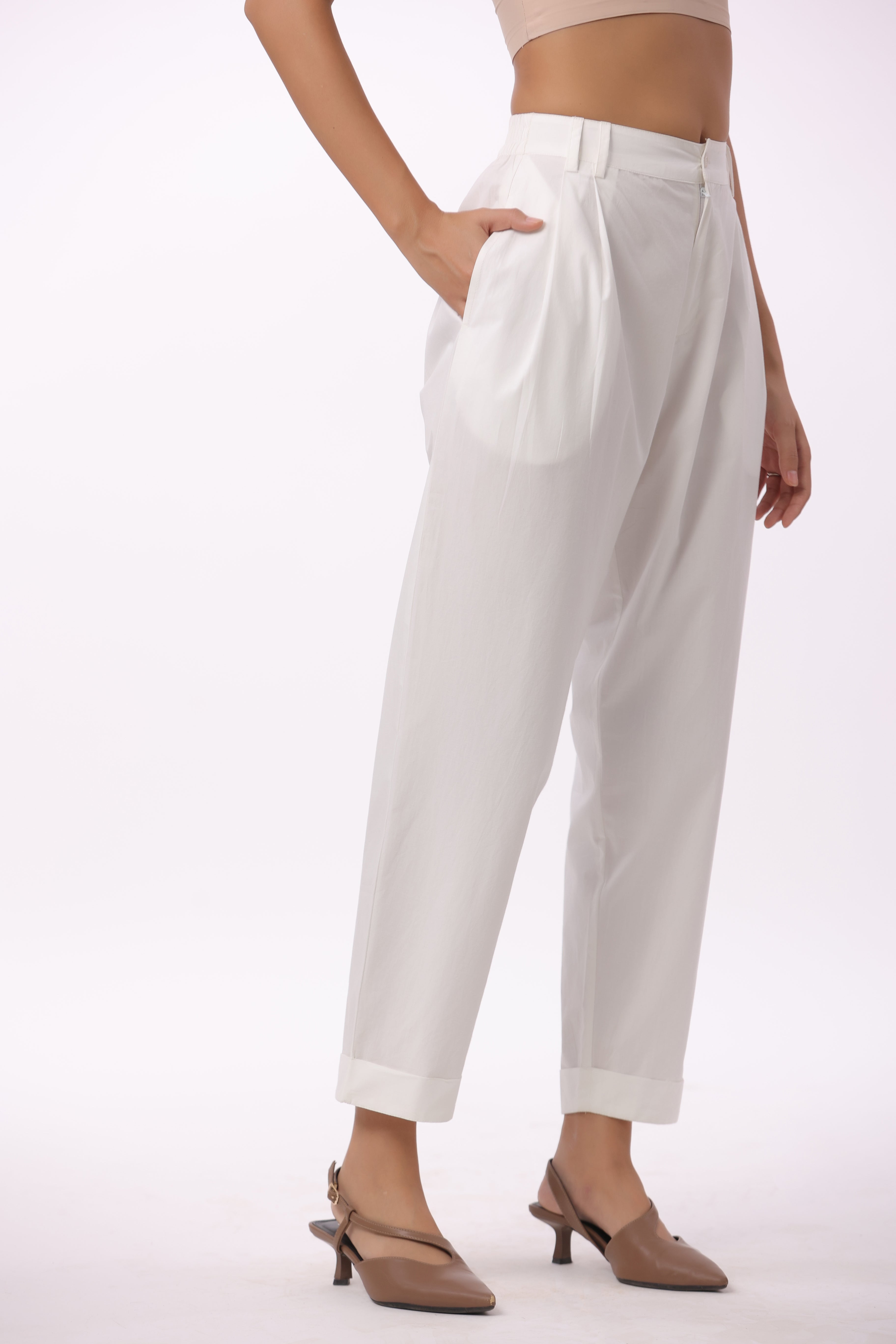 Women’s White Cotton Trouser