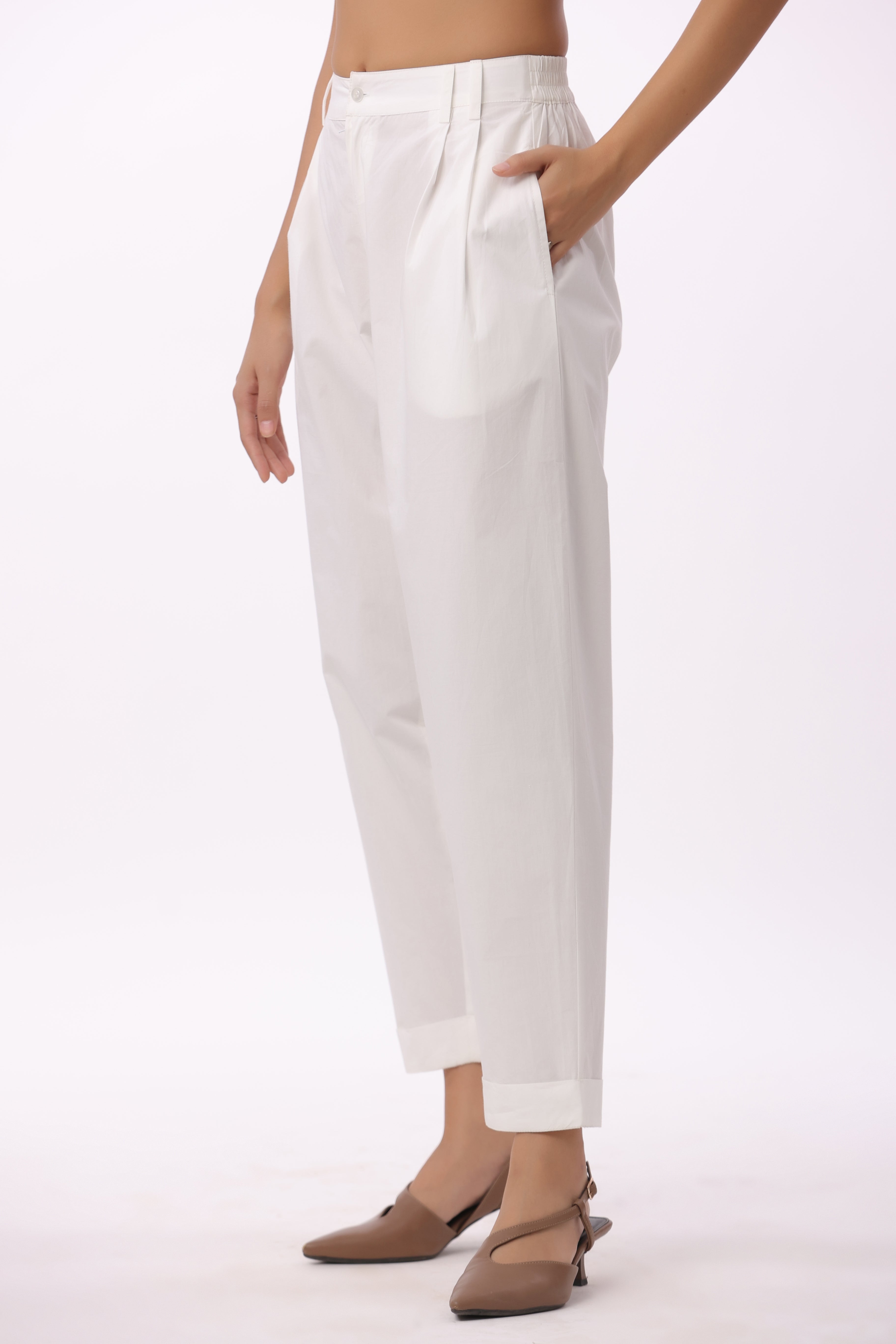 Women’s White Cotton Trouser