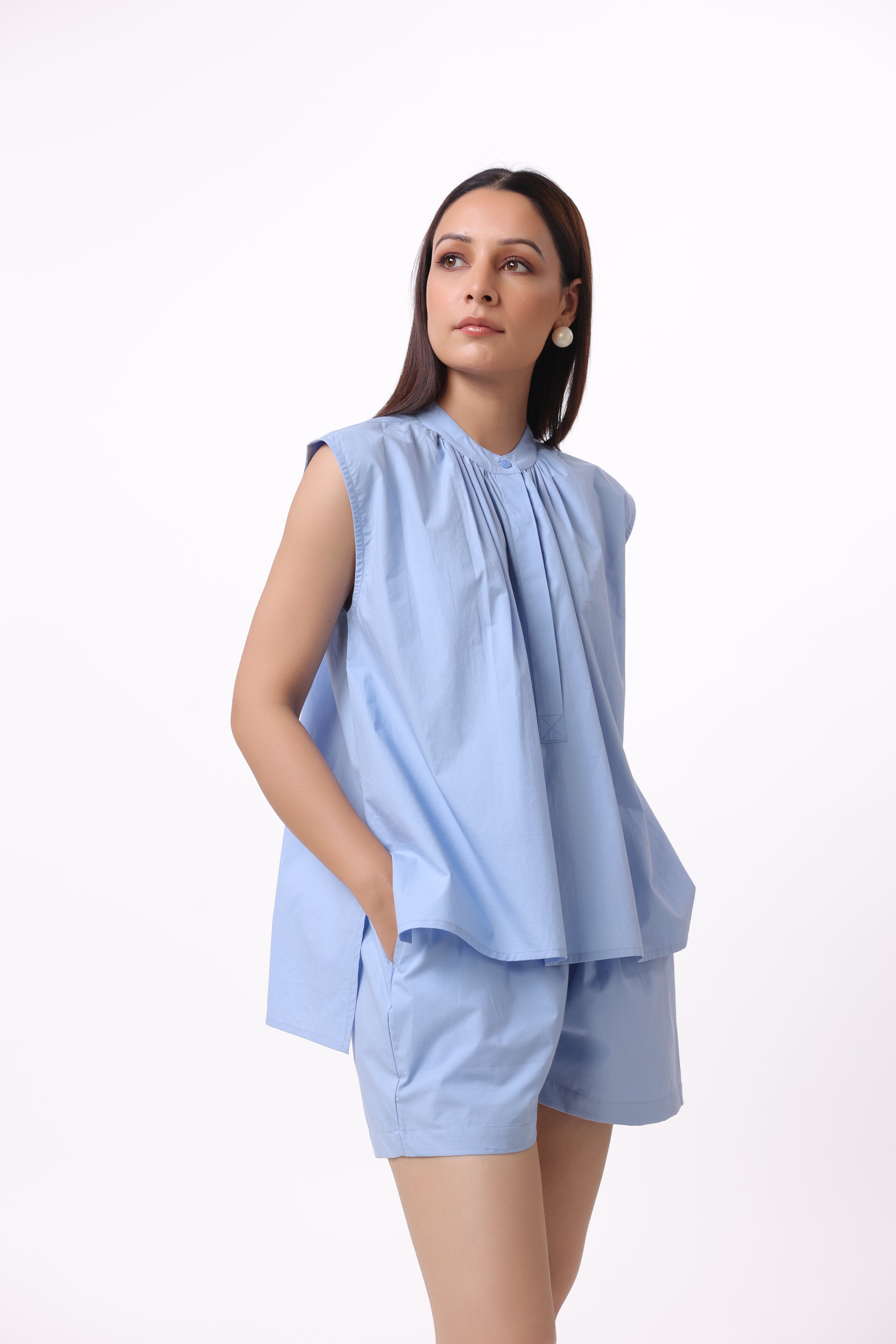 Women’s Blue Cotton Top with Blue Cotton Shorts Co-Ord Set