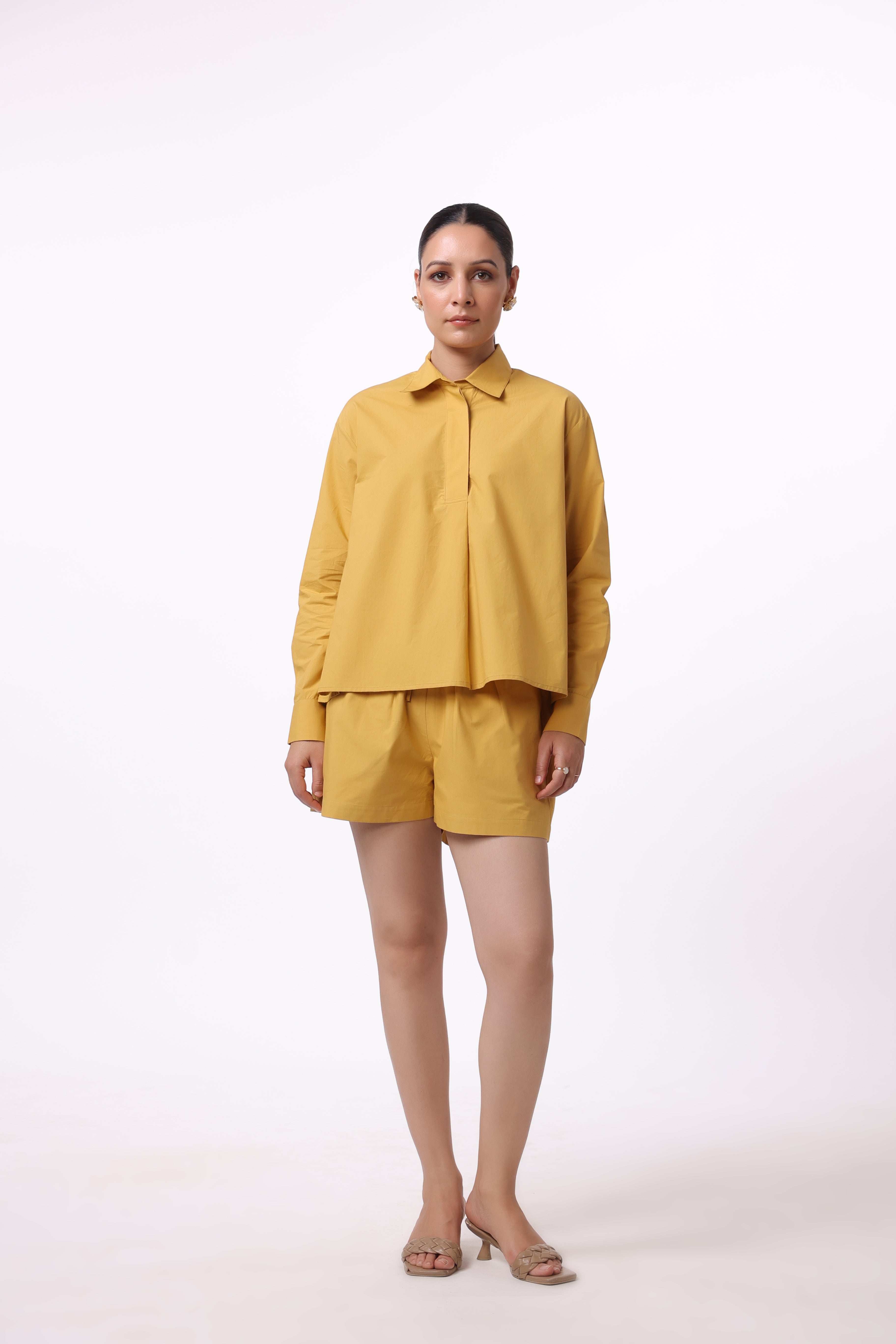 Women’s Yellow Cotton Shirt with Yellow Cotton Pant Co-Ord Set
