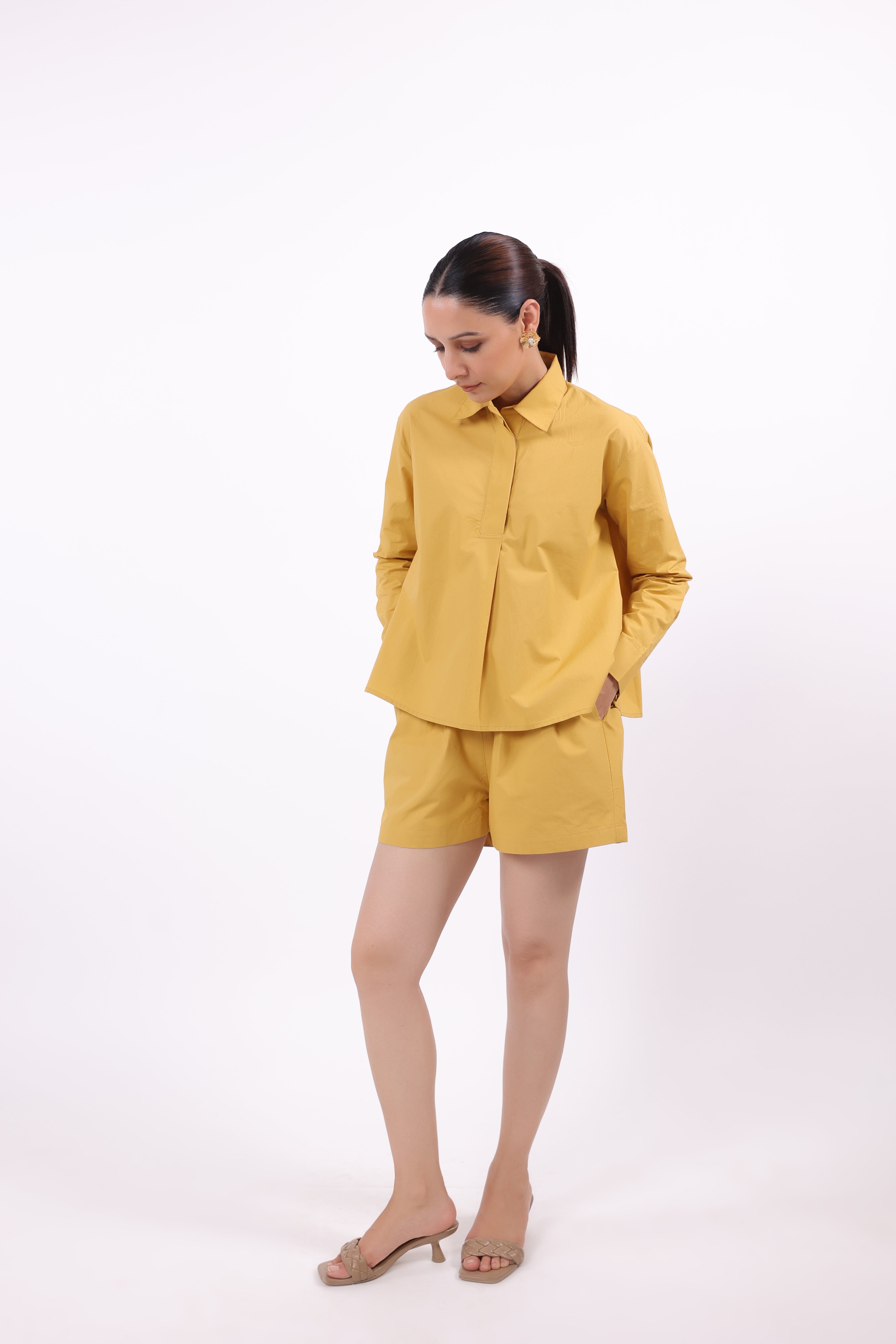 Women’s Yellow Cotton Shirt with Yellow Cotton Pant Co-Ord Set