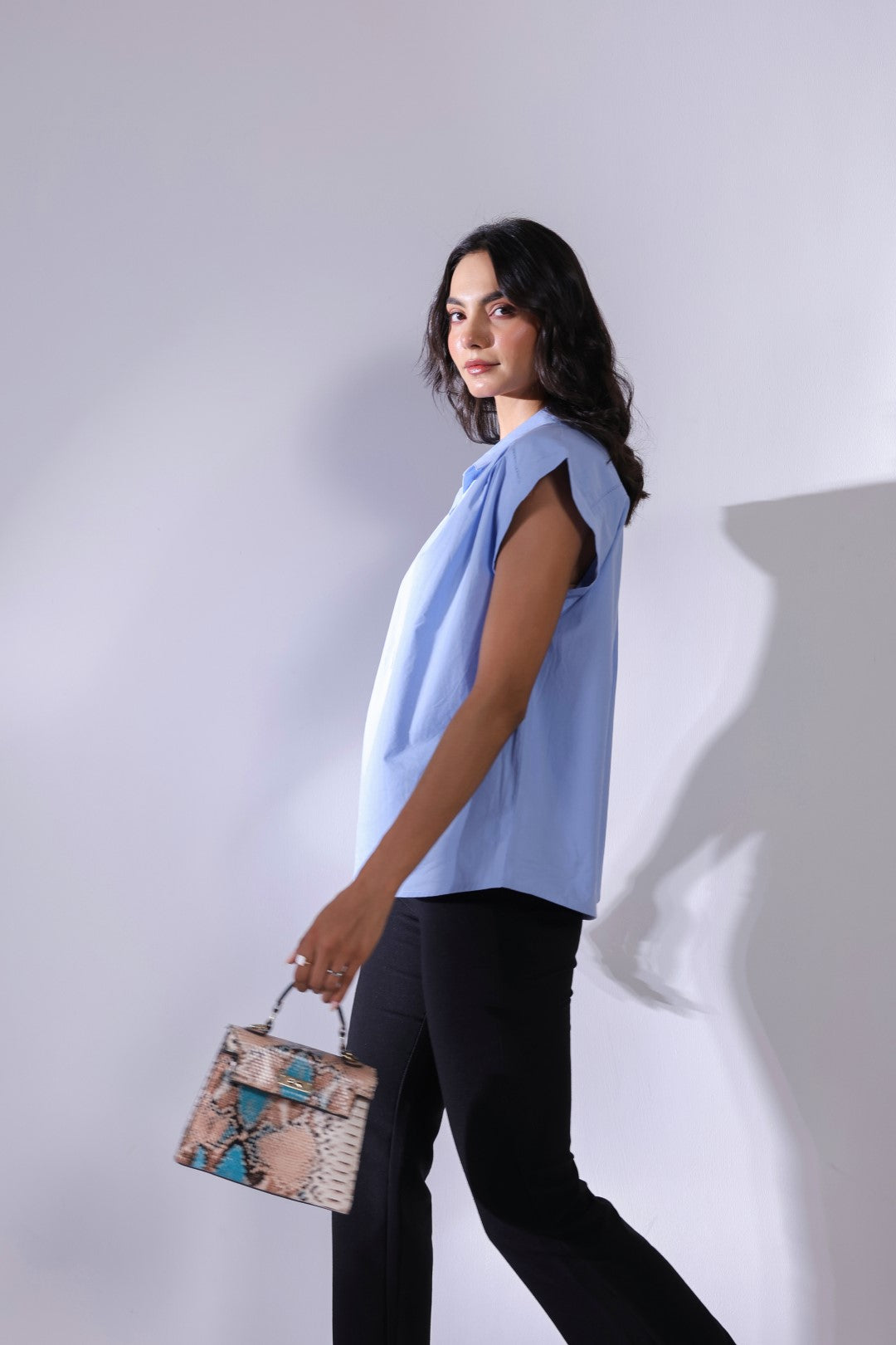 Women's blue cotton tops