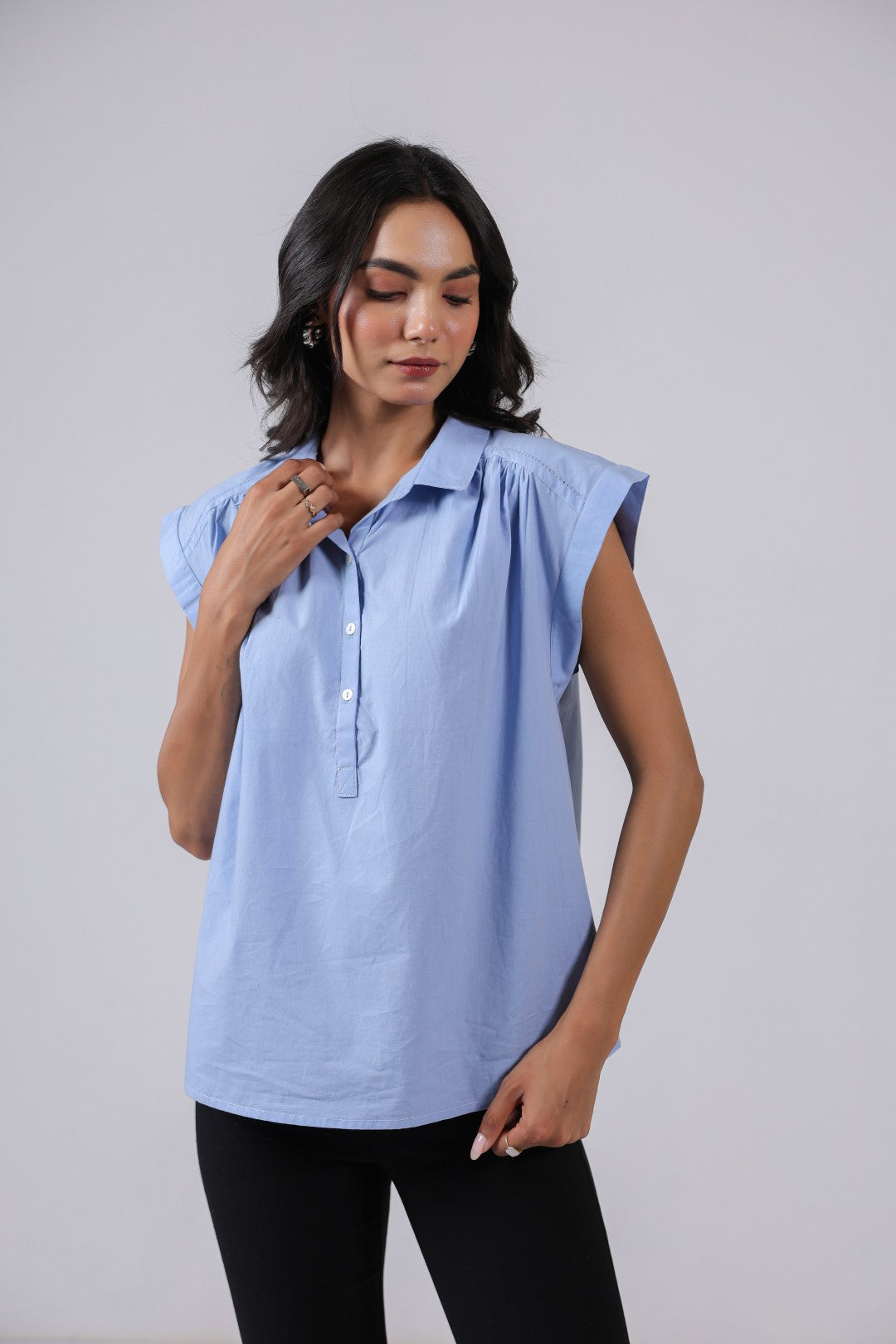 Women's blue cotton tops