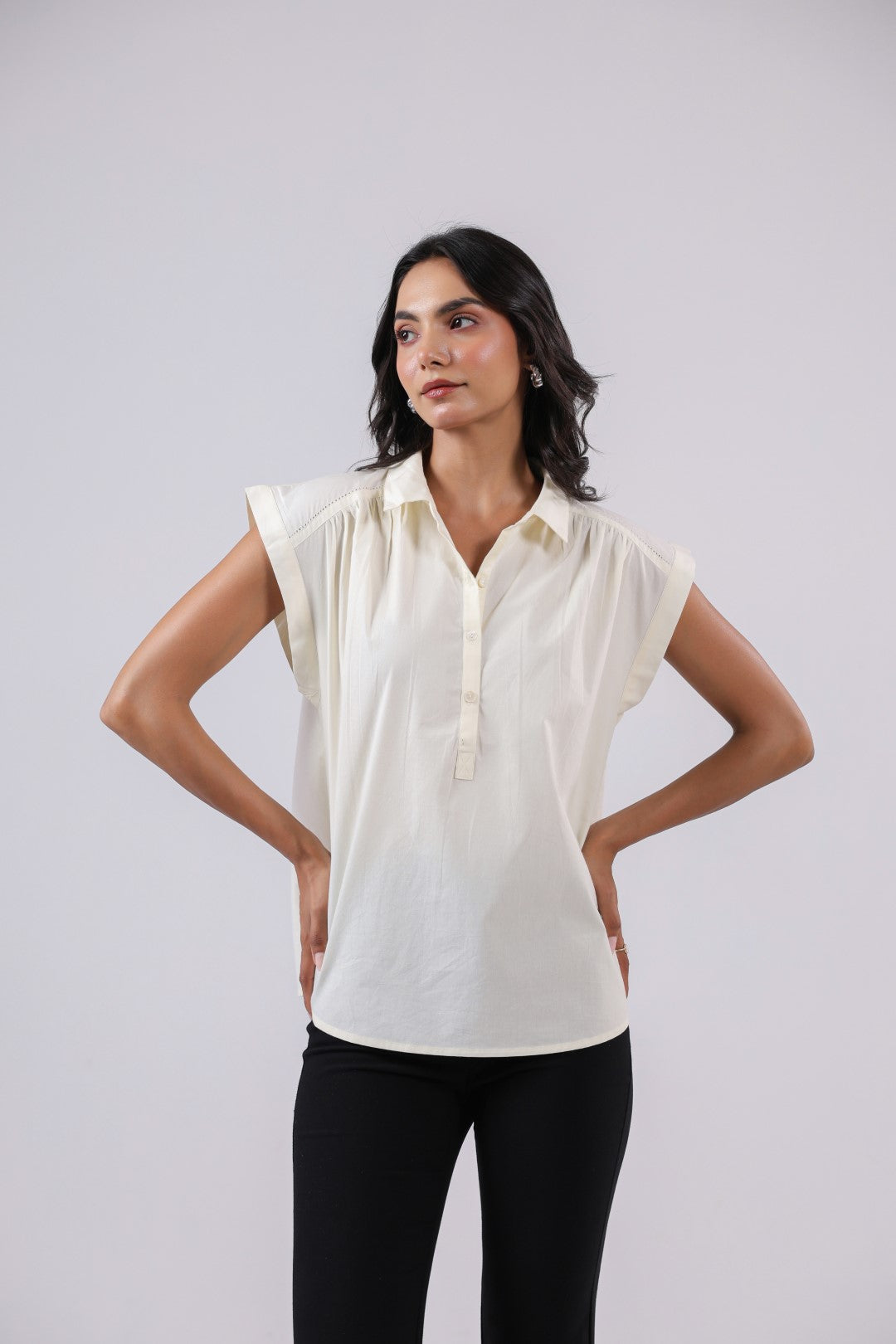 Women's off-white cotton tops