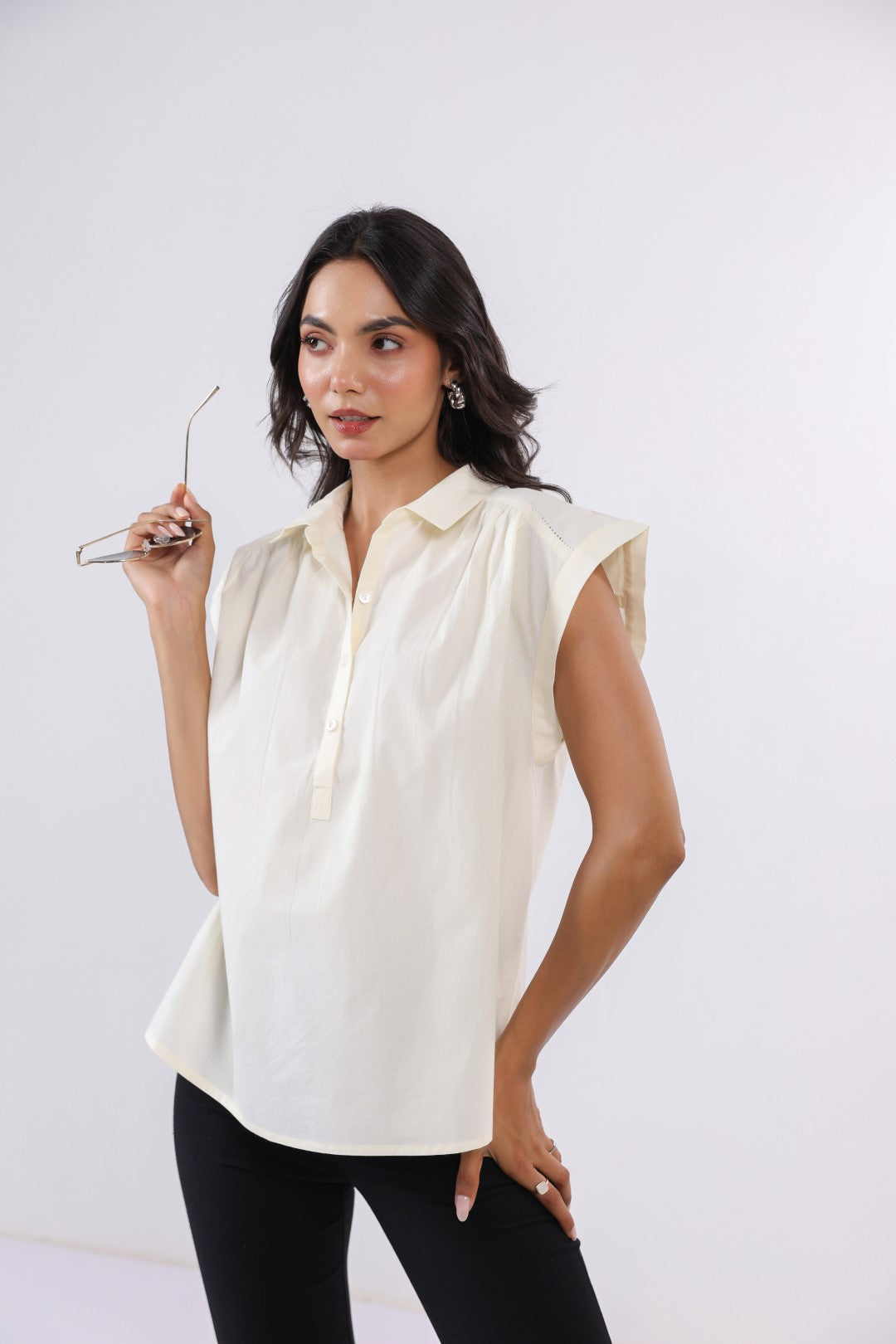 Women's off-white cotton tops