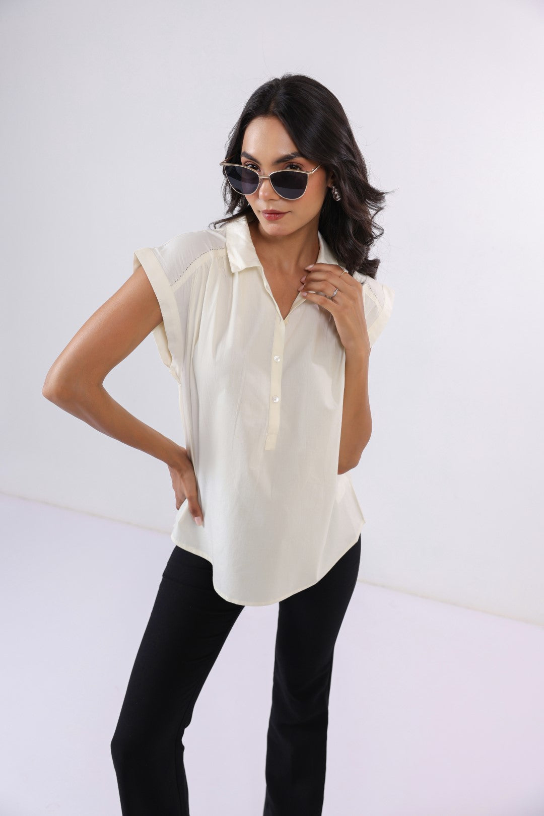 Women's off-white cotton tops