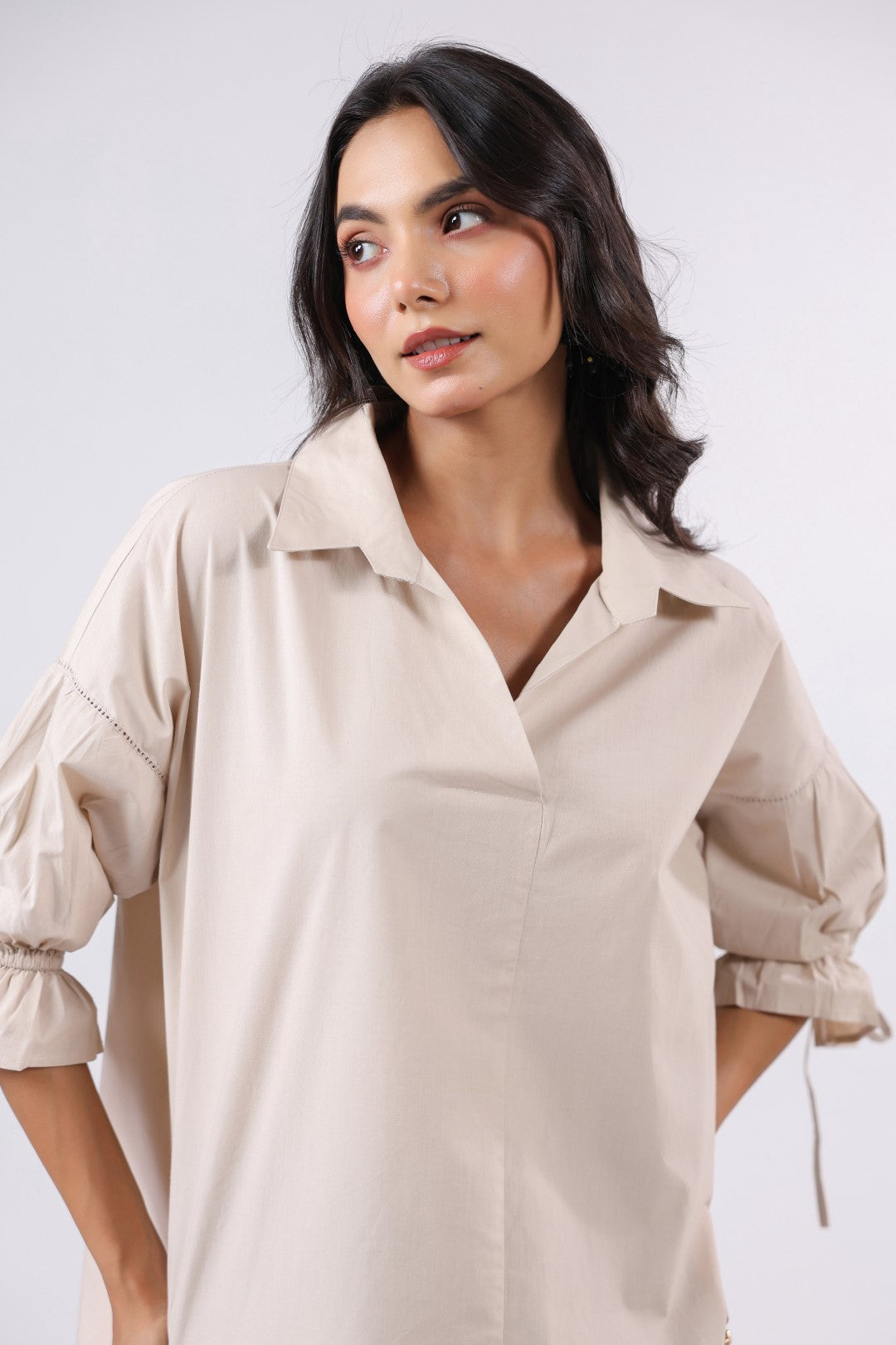 Women’s Beige Cotton Poplin Top
