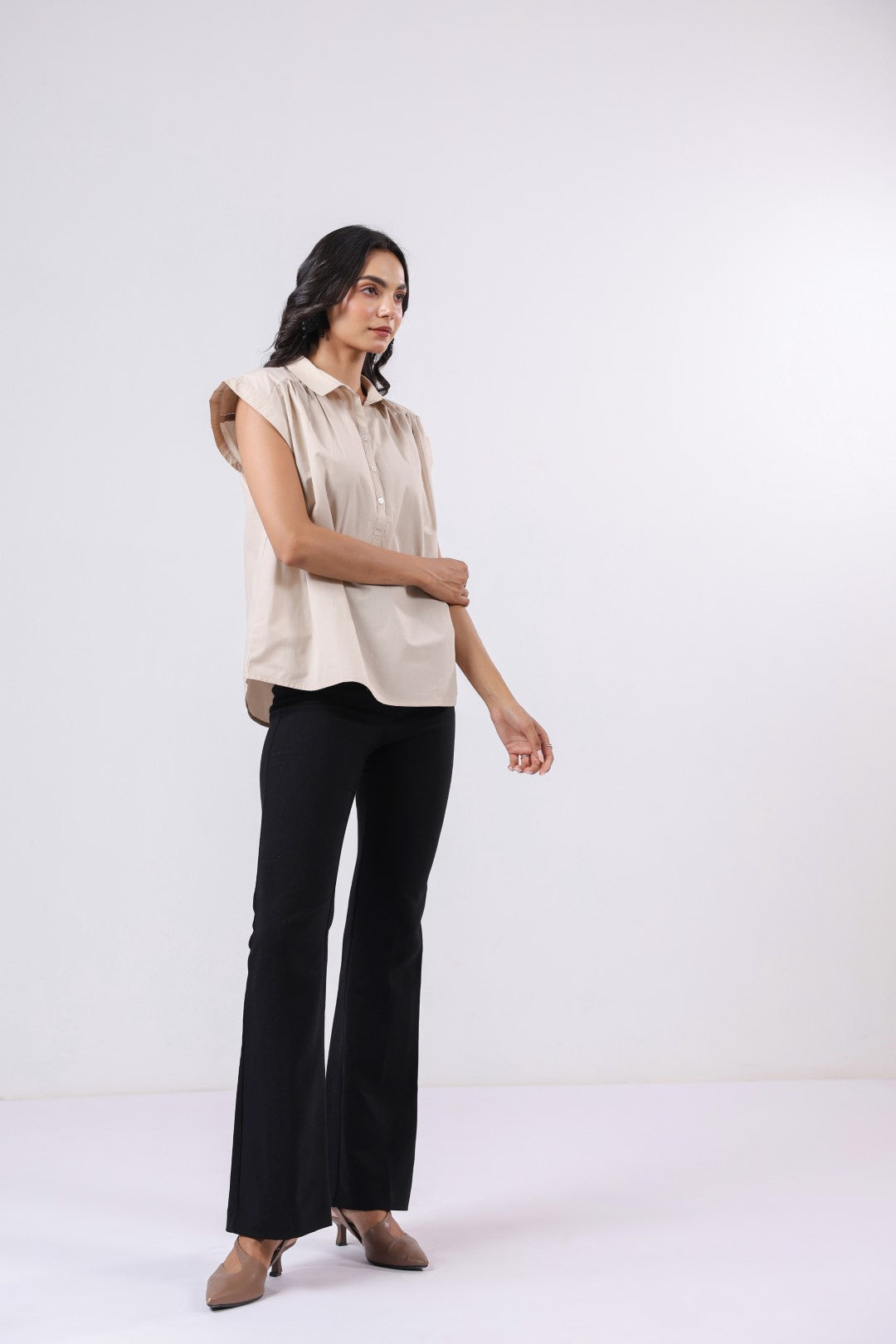 Women's beige cotton tops