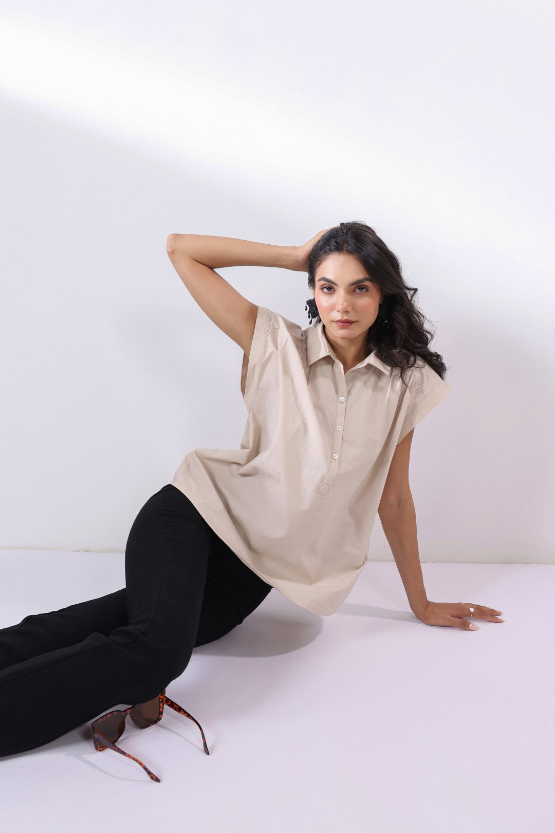 Women's beige cotton tops