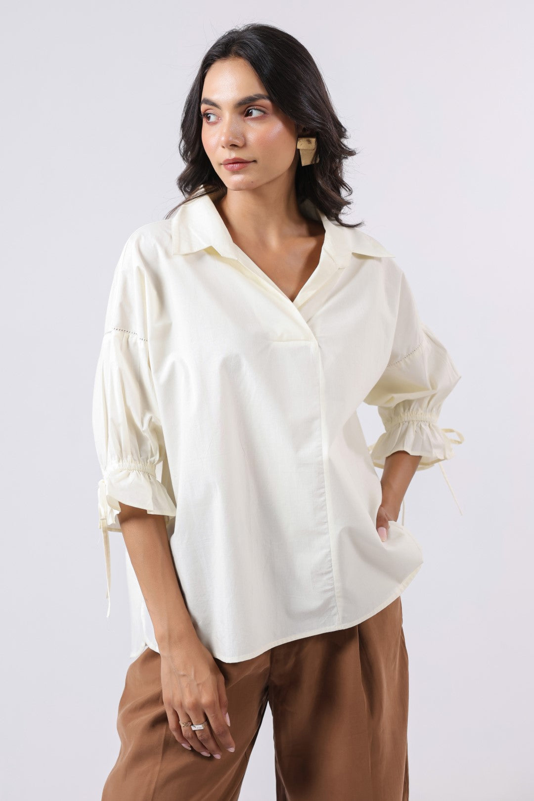 Women’s Off White Cotton Poplin Top