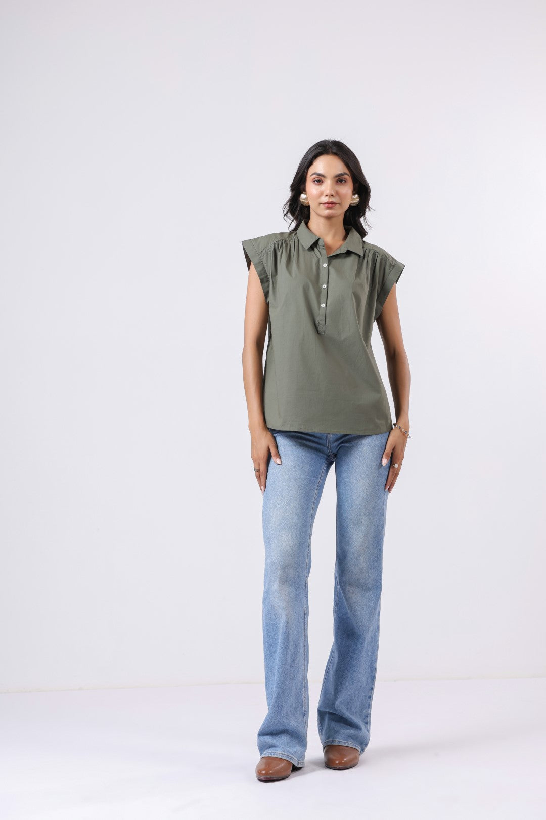 Women's green cotton tops